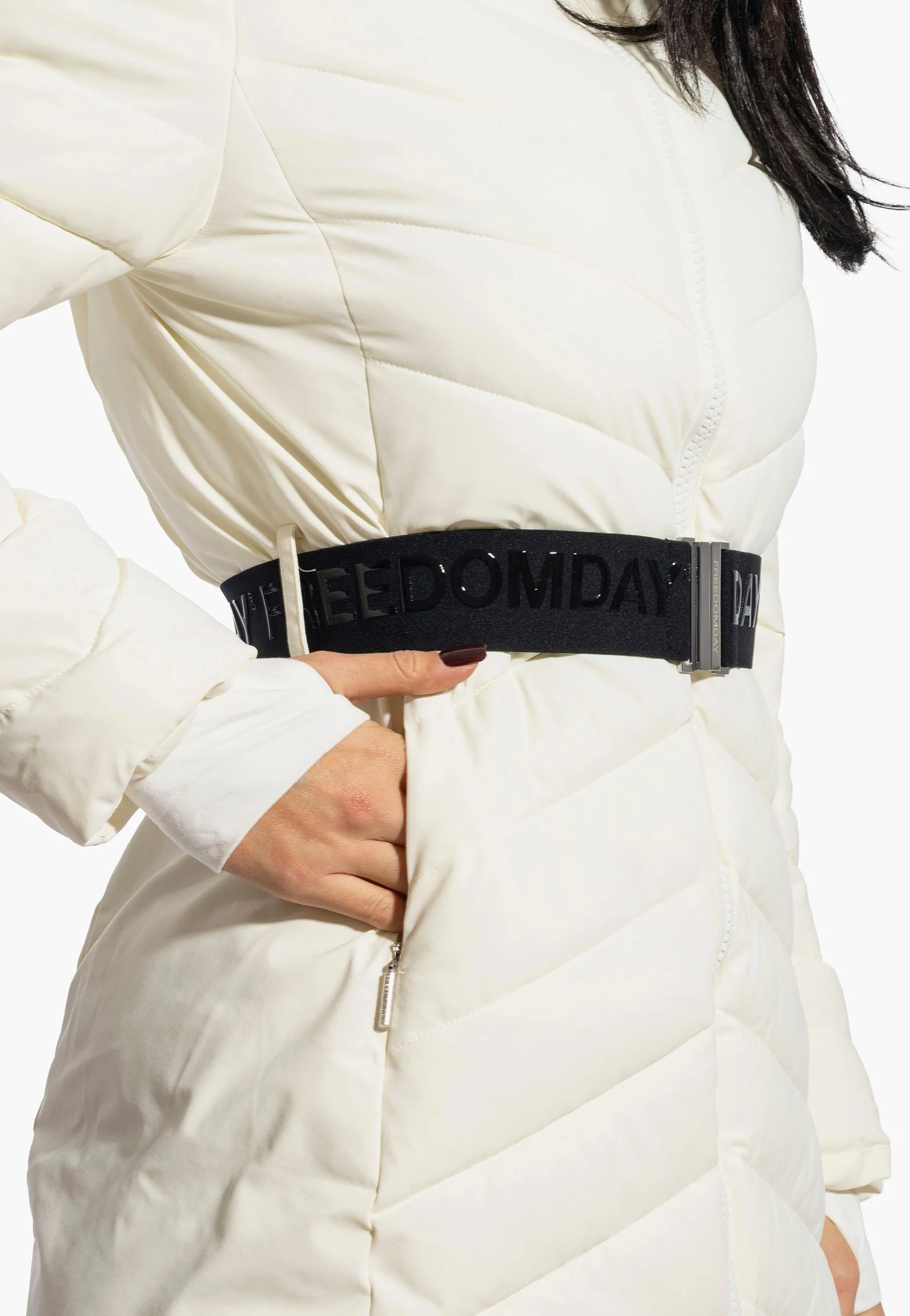 piuminoDONNA CON CAPPUCCIO CINTURA EGRET FREEDOMDAY O00052 EGRET FREEDOMDAY