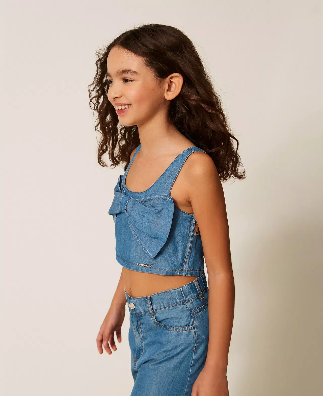 TOP BAMBINA CON FIOCCO CHAMBRAY TWINSET 261GJ2071 DENIM BLU TWINSET KIDS