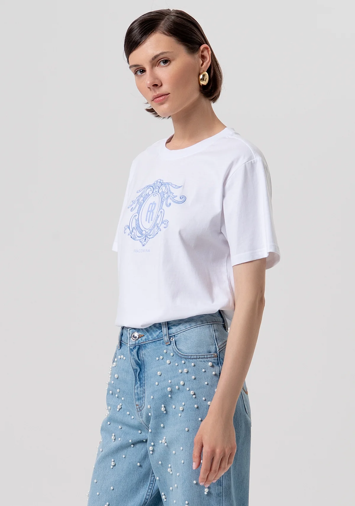 jeans donna con perle applicate denim fracomina FR26SV8050D47103 DENIM FRACOMINA