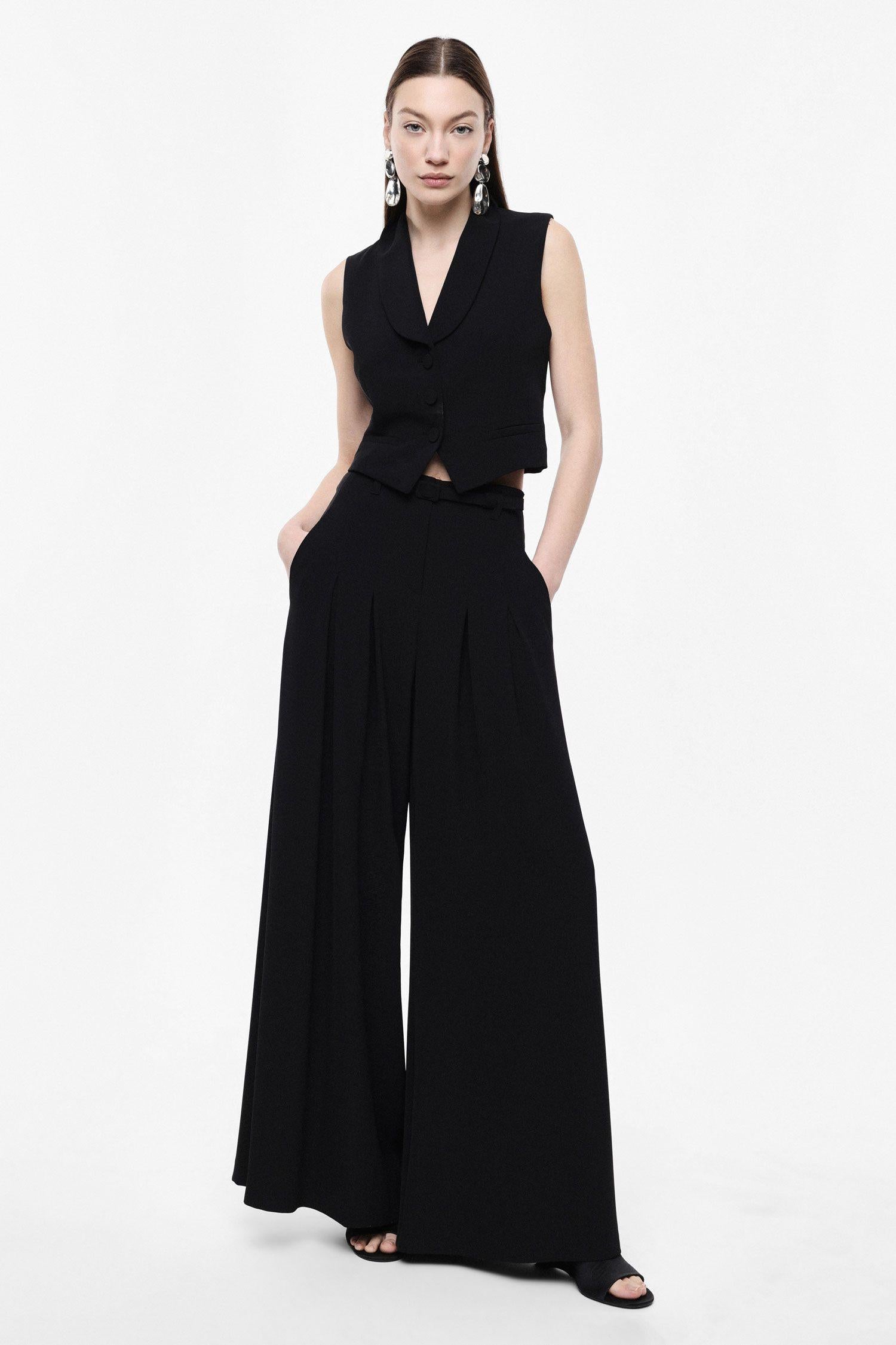 PANTALONE DONNA VITA ALTA AMPIO CON DOPPIA PENCE NERO IMPERIAL P3ZQLHX NERO IMPERIAL