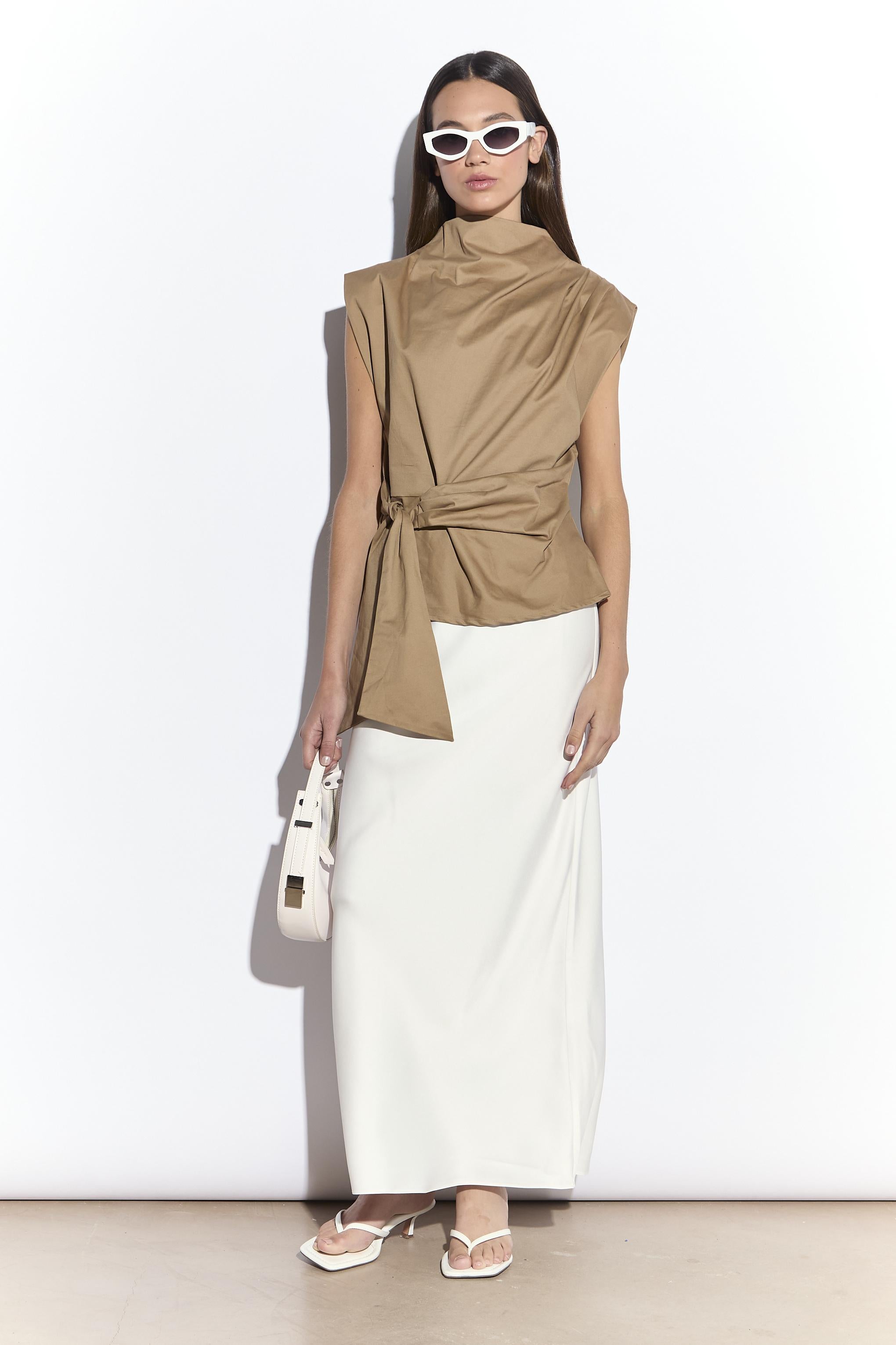 TOP DONNA CON FIOCCO IN VITA SABBIA GLAMOROUS AN5509 SABBIA GLAMOROUS