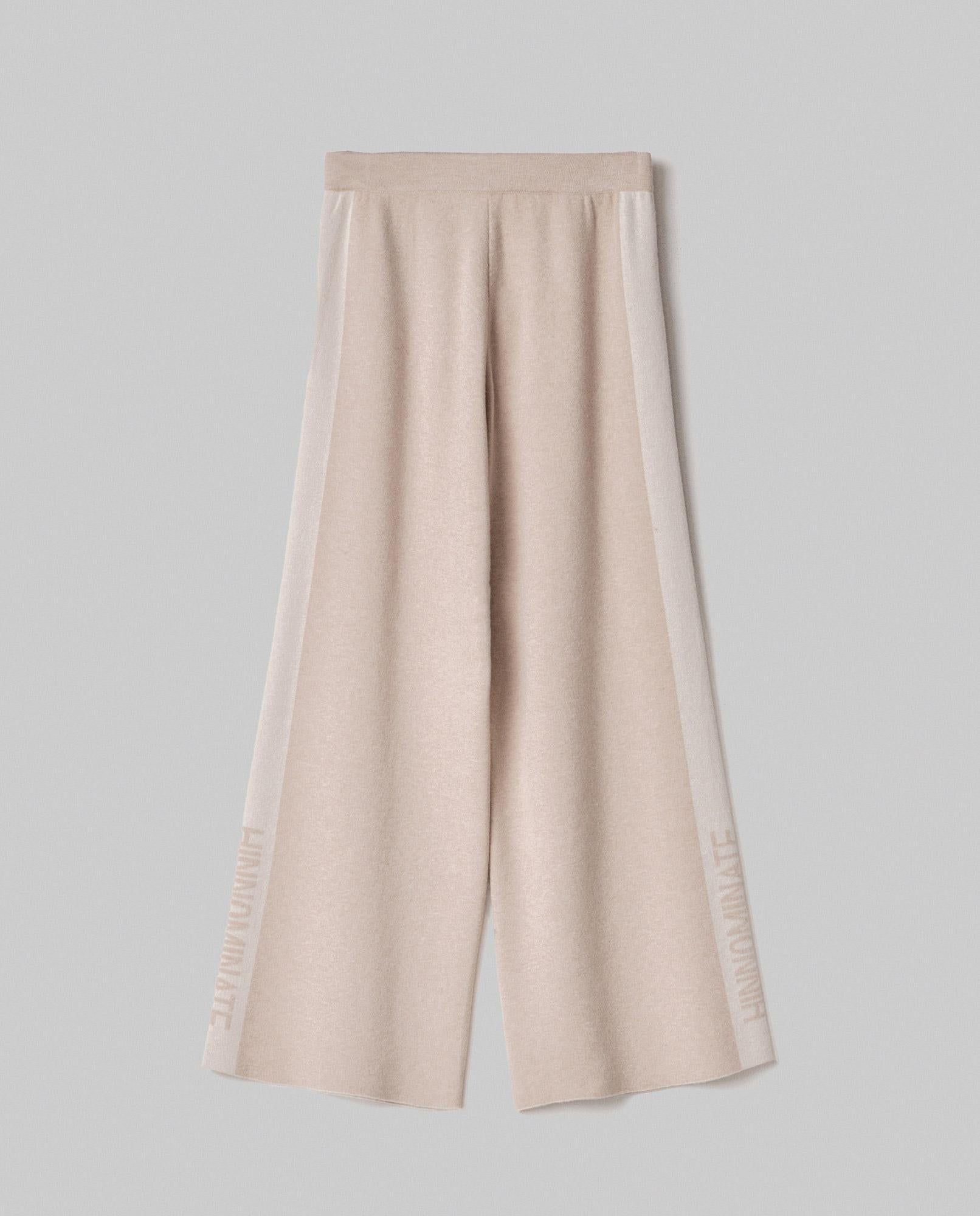 PANTALONE DONNA IN MAGLIA PALAZZO BICOLORE BEGE SAND HINNOMINATE HMABW02131 BEIGE SAND HINNOMINATE