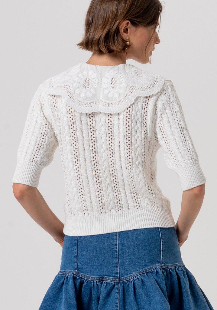 Maglia donna regular in cotone con punto treccia e trafori crema fracomina<BR/> FR26ST7015K48801 CREAM FRACOMINA