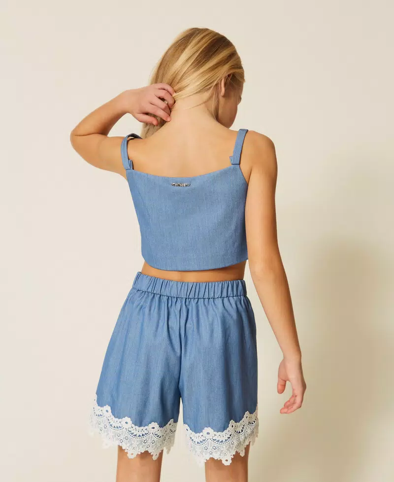 TOP BAMBINA CROPPED DENIM TWINSET 261GJ2Q11 SKYLINE TWINSET KIDS