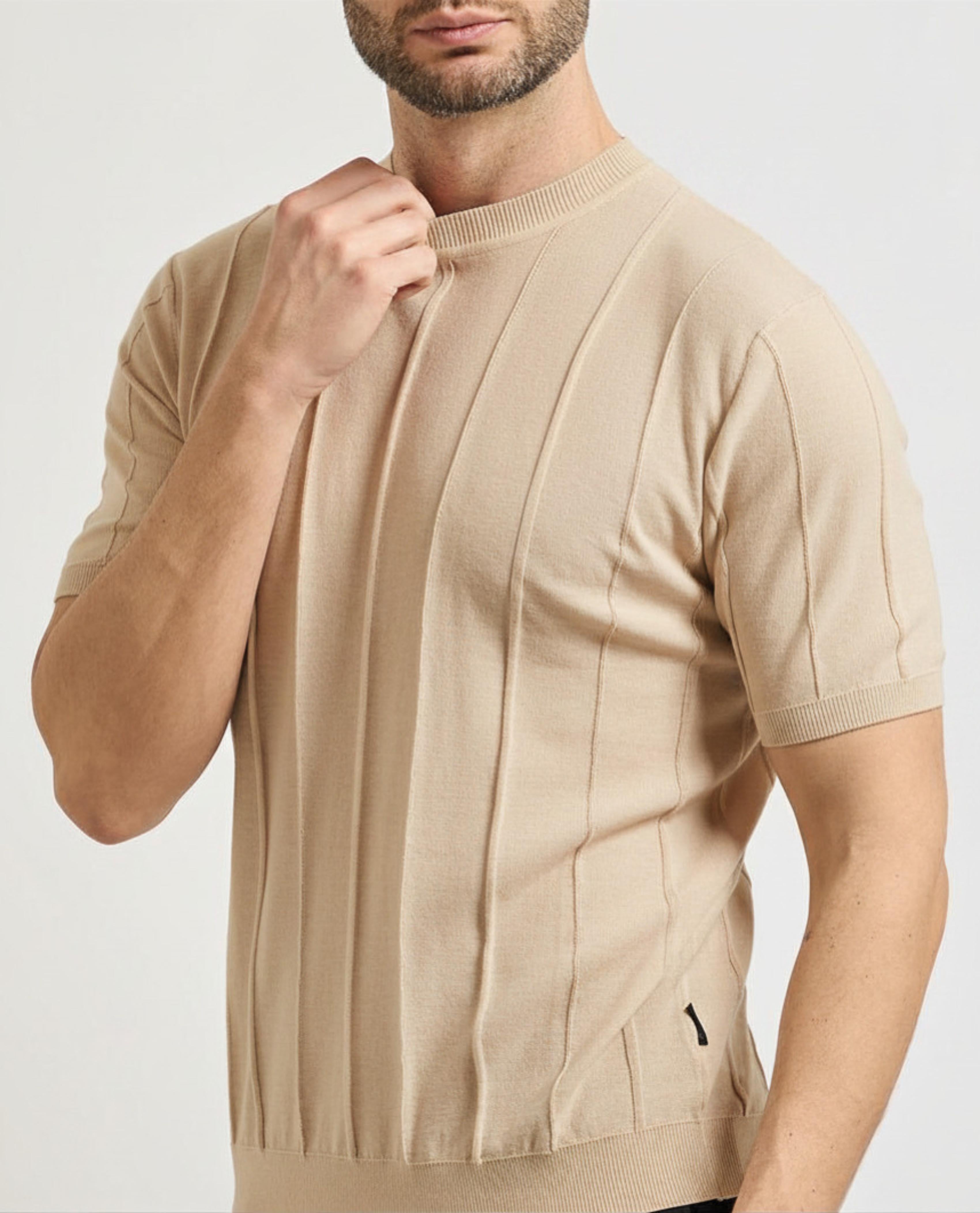 MAGLIA UOMO GIROCOLLO MEZZA MANICA IN FILO BEIGE GAZZARRINI ME589G BEIGE GAZZARINI