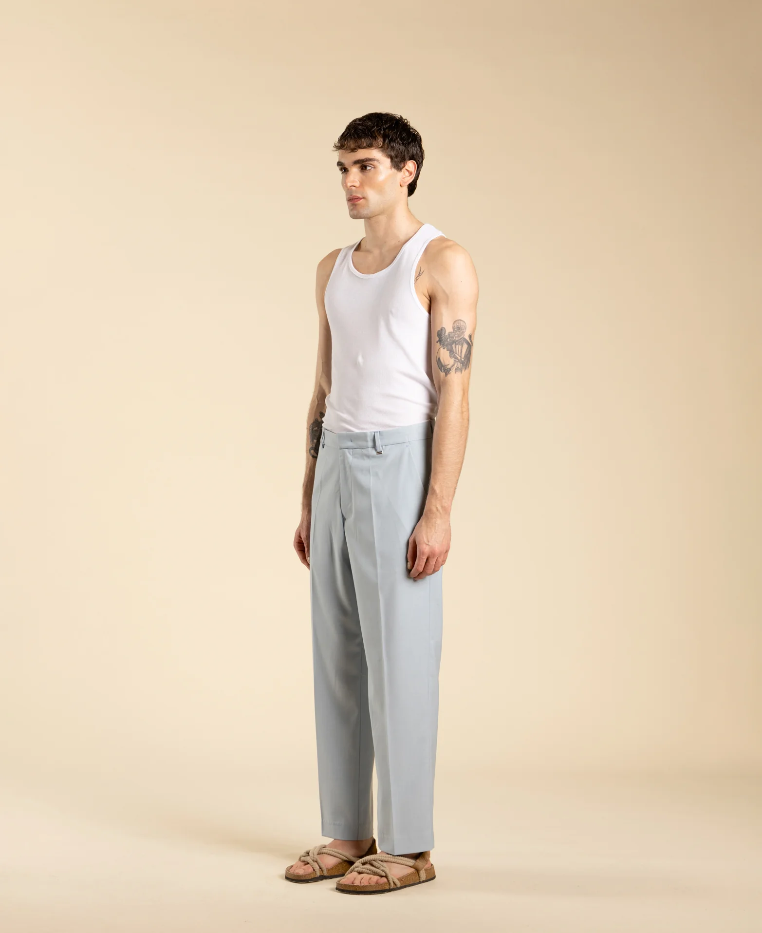 Pantalone cropped gamba dritta in poliviscosa PA3263 POLVERE I'M BRIAN