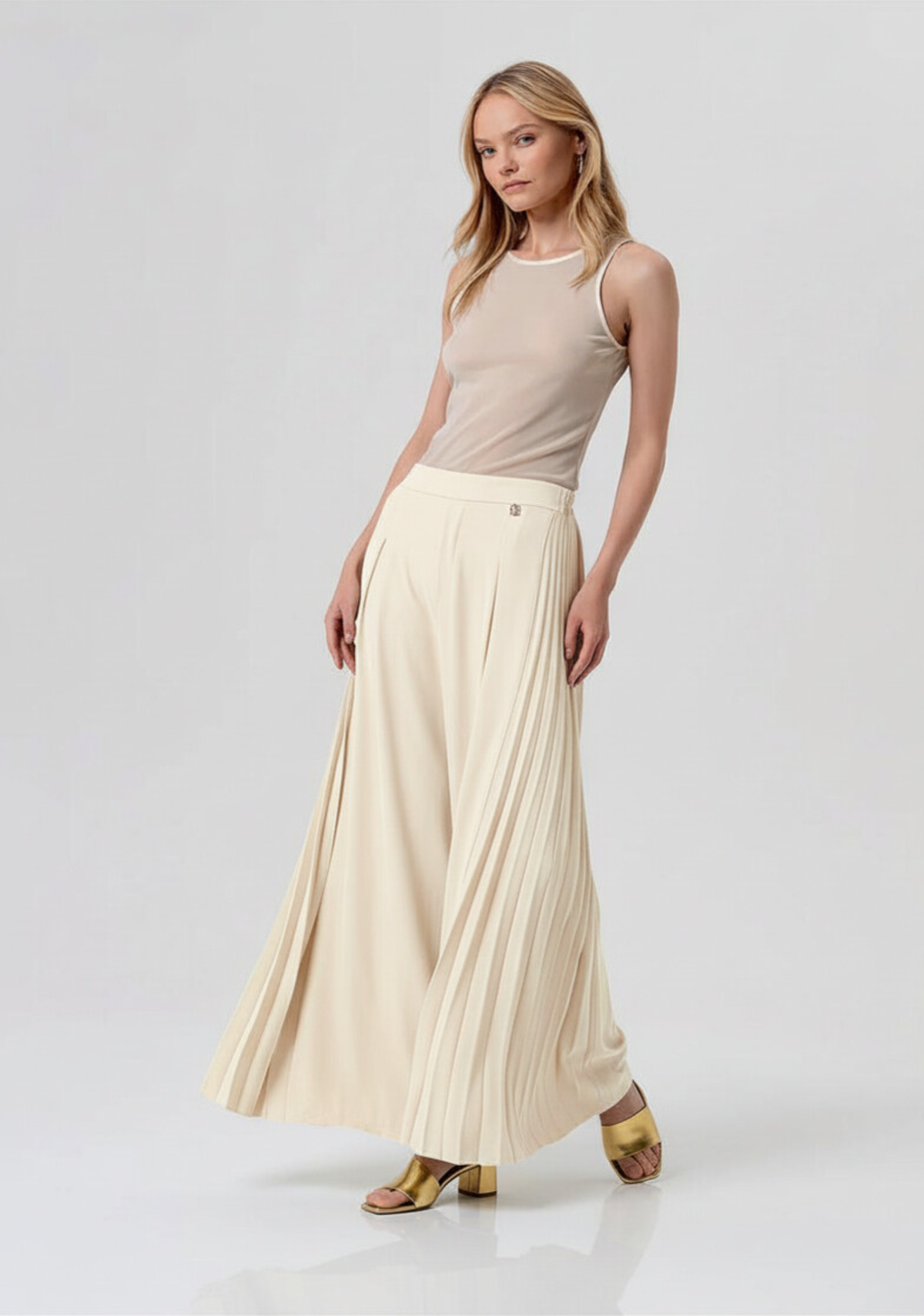 pantalone donna flare con plisse laterale sabbia fracomina FR26SV3018W436F9 SAND FRACOMINA