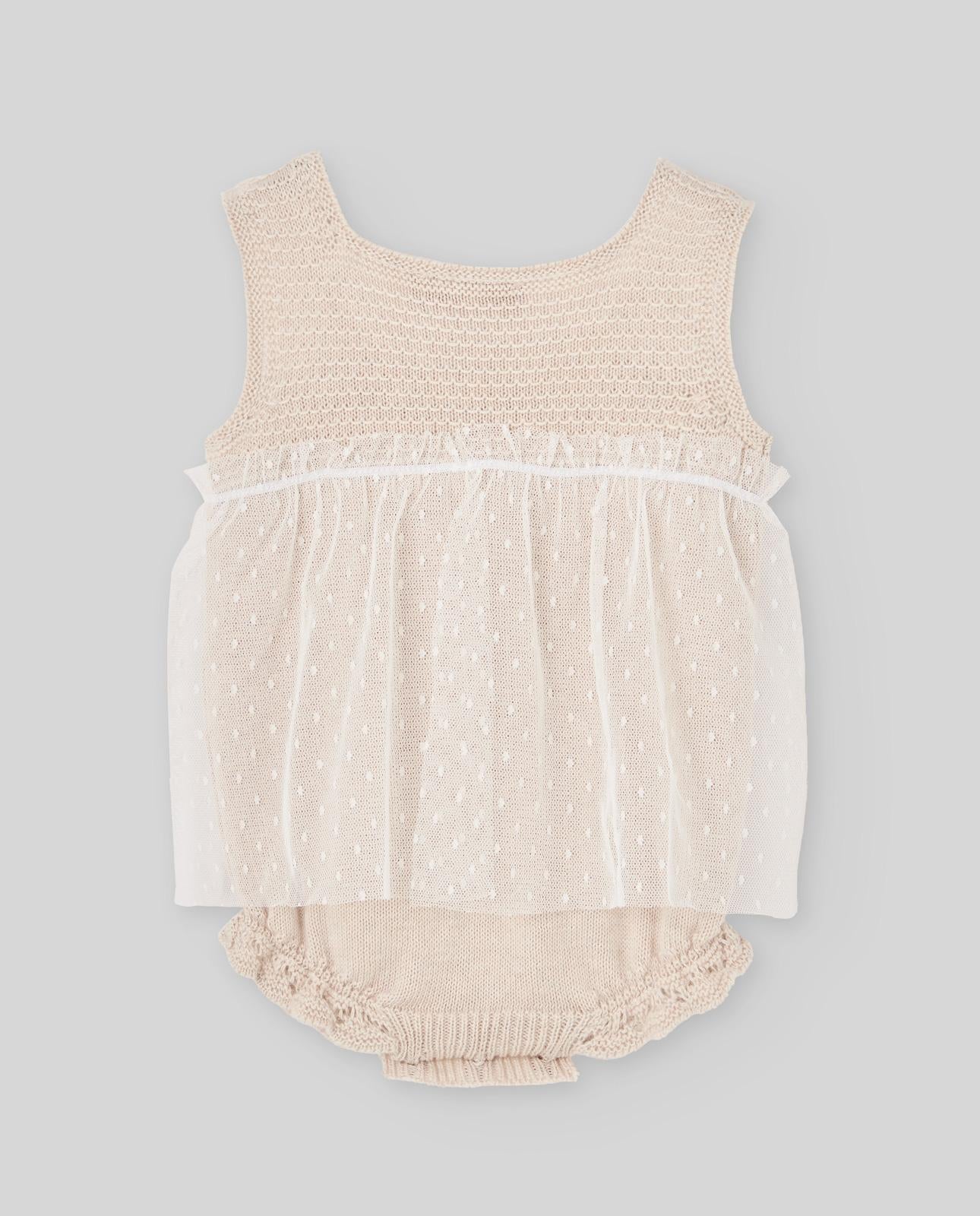 BODY NEONATA IN COTONE CON TULLE SABBIA PAZ RODRIGUEZ 020-123499 SABBIA PAZ RODRIGUEZ