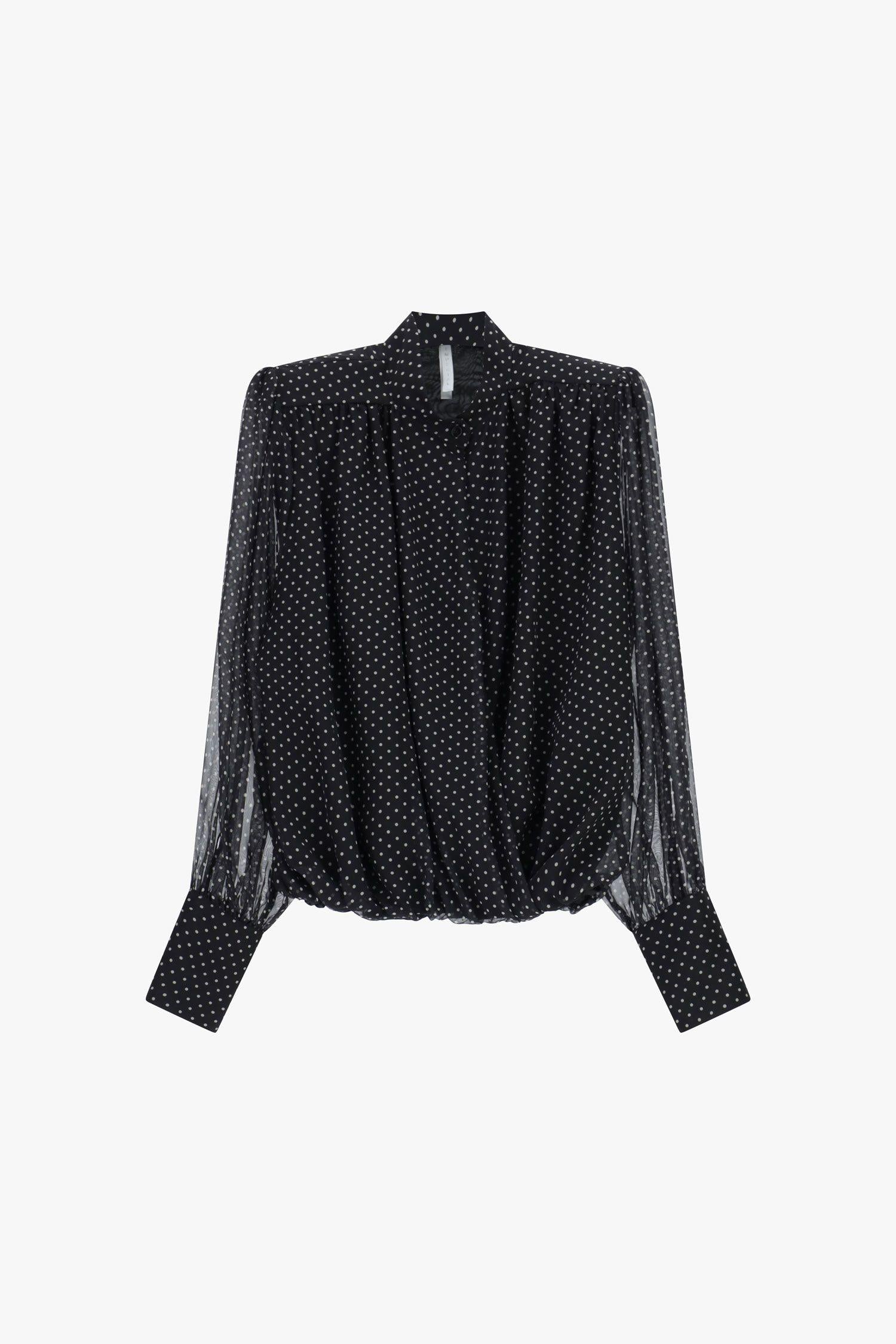 CAMICIA DONNA SPALLINA STRUTTURATA FANTASIA POIS IMPERIAL COC2LKC NERO/BIANCO IMPERIAL