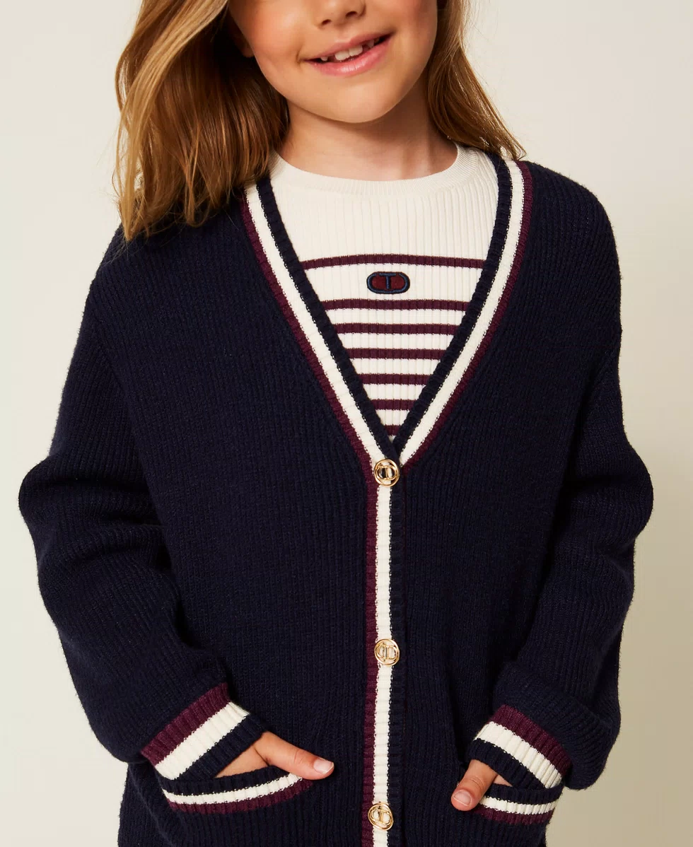 CARDIGAN BAMBINA LUNGO A COSTINE CON BOTTONI CLASSIC BLU TWINSET 252GJ3033 CLASSIC BLU TWINSET KIDS