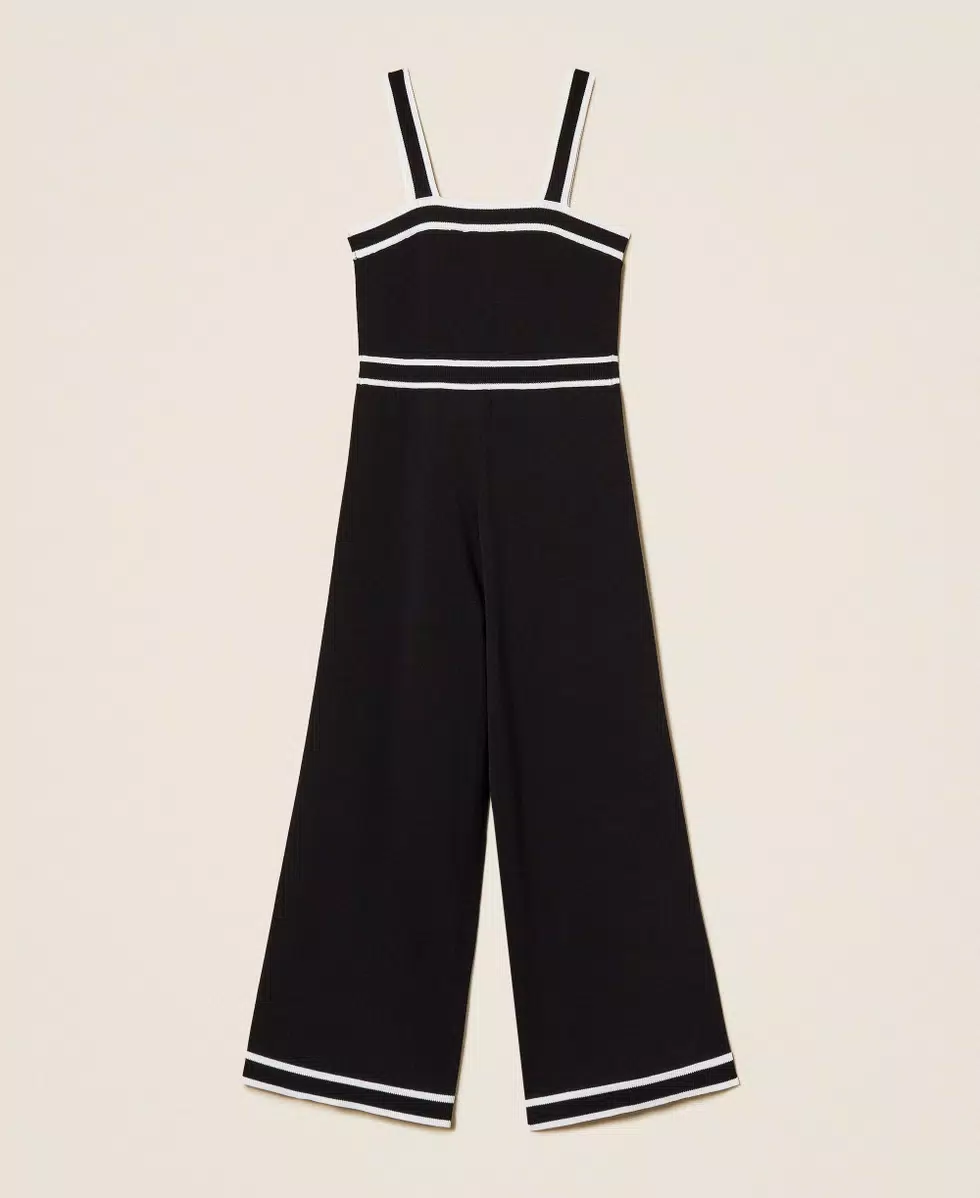 TUTA BAMBINA IN MAGLIA CON BORDATURE NERO TWINSET 261GJ3072 BIANCO/NERO TWINSET KIDS