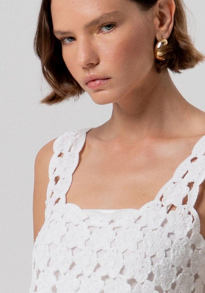 top donna corto in macramè CREMA FRACOMINA FR26ST4017K488R6 CREAM FRACOMINA