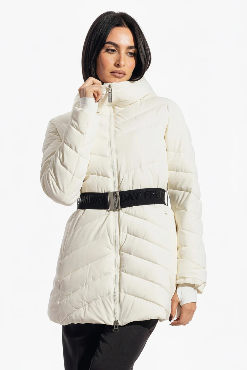 piuminoDONNA CON CAPPUCCIO CINTURA EGRET FREEDOMDAY O00052 EGRET FREEDOMDAY
