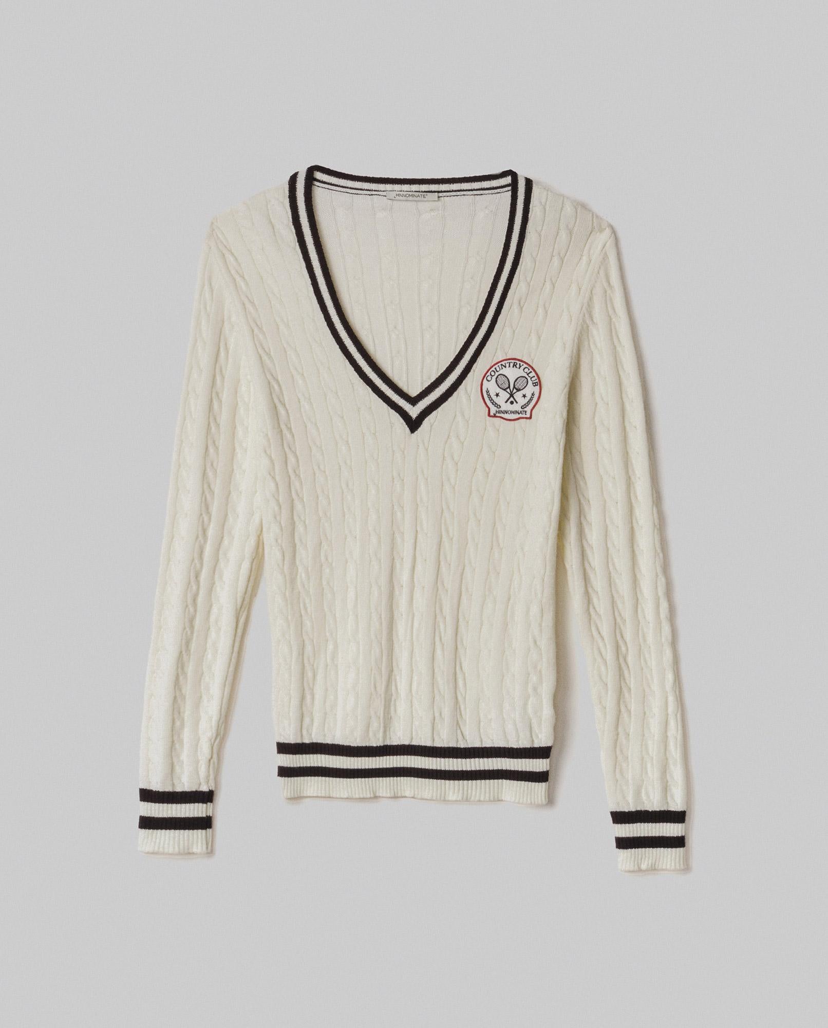 PULL DONNA SCOLLO A V CON MOTIVO TRECCE PANNA HINNOMINATE HMABW02107 BIANCO BURRO HINNOMINATE