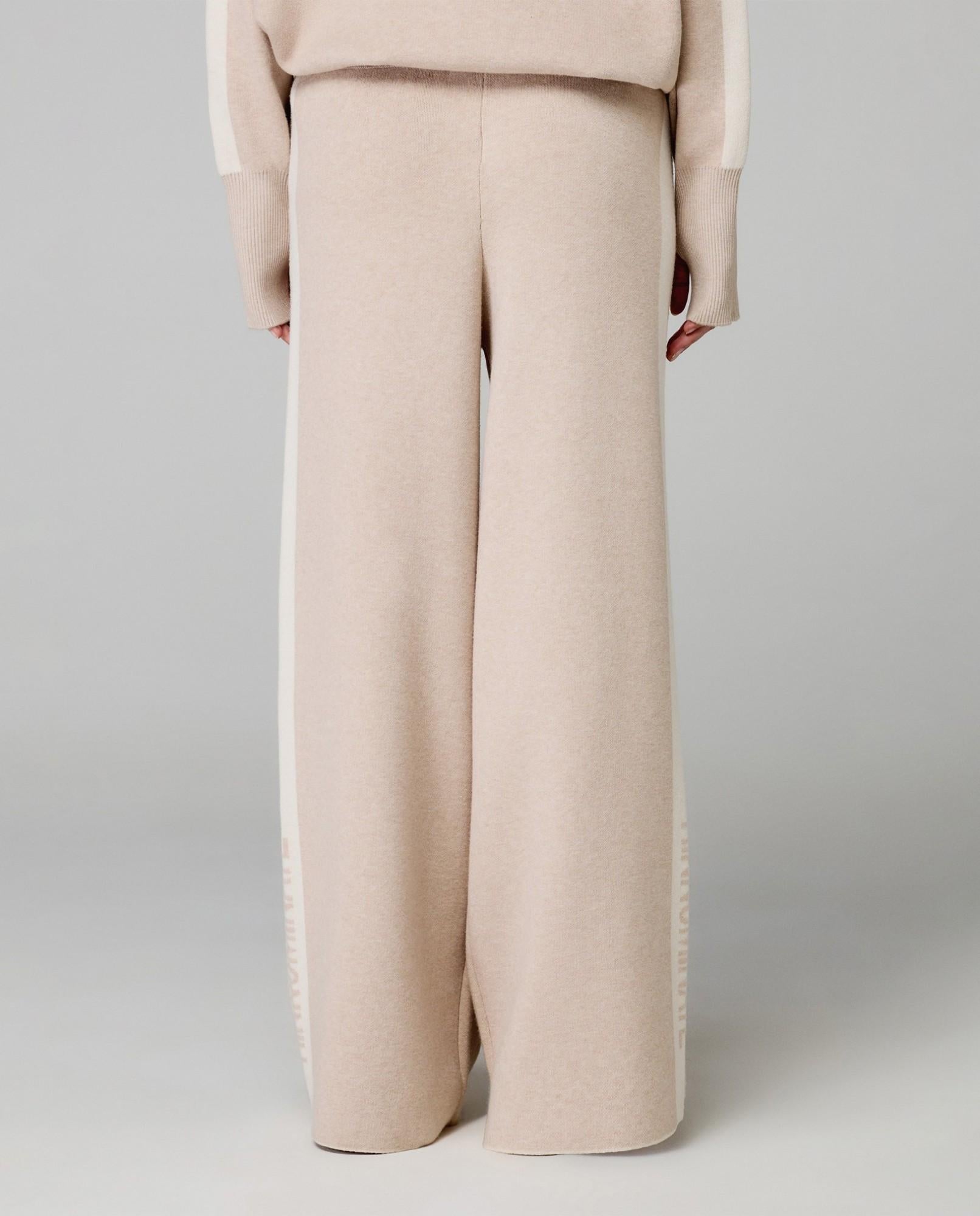 PANTALONE DONNA IN MAGLIA PALAZZO BICOLORE BEGE SAND HINNOMINATE HMABW02131 BEIGE SAND HINNOMINATE