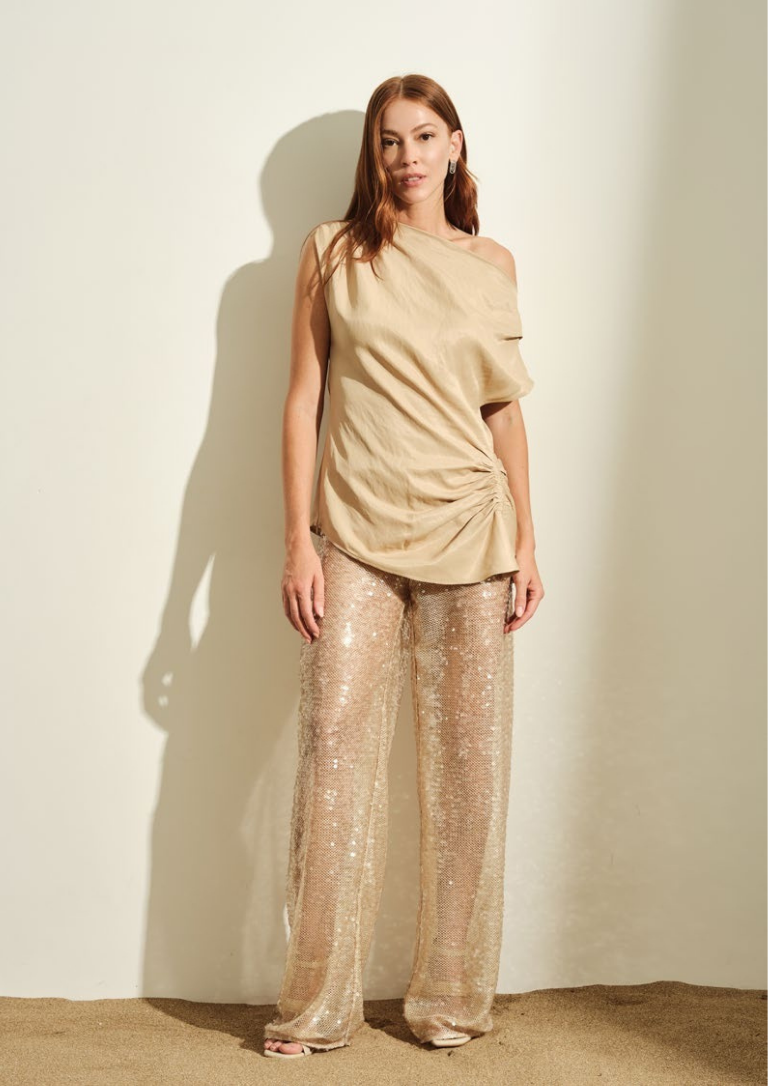 PANTALONE DONNA PALAZZO CON PAILETTES CAMMELLO JIIJL PA204 CAMMELLO JIJIL