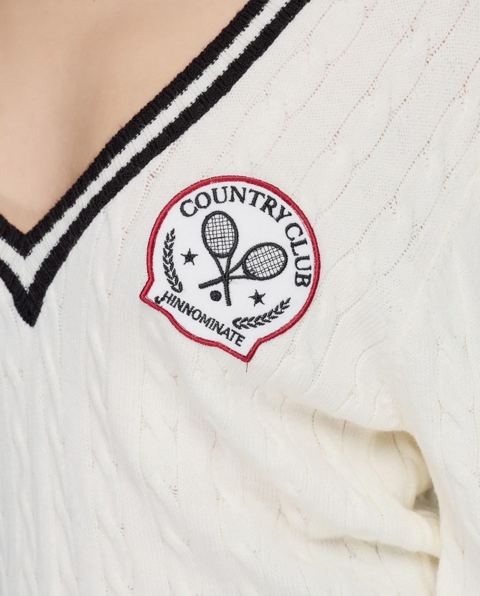 PULL DONNA SCOLLO A V CON MOTIVO TRECCE PANNA HINNOMINATE HMABW02107 BIANCO BURRO HINNOMINATE