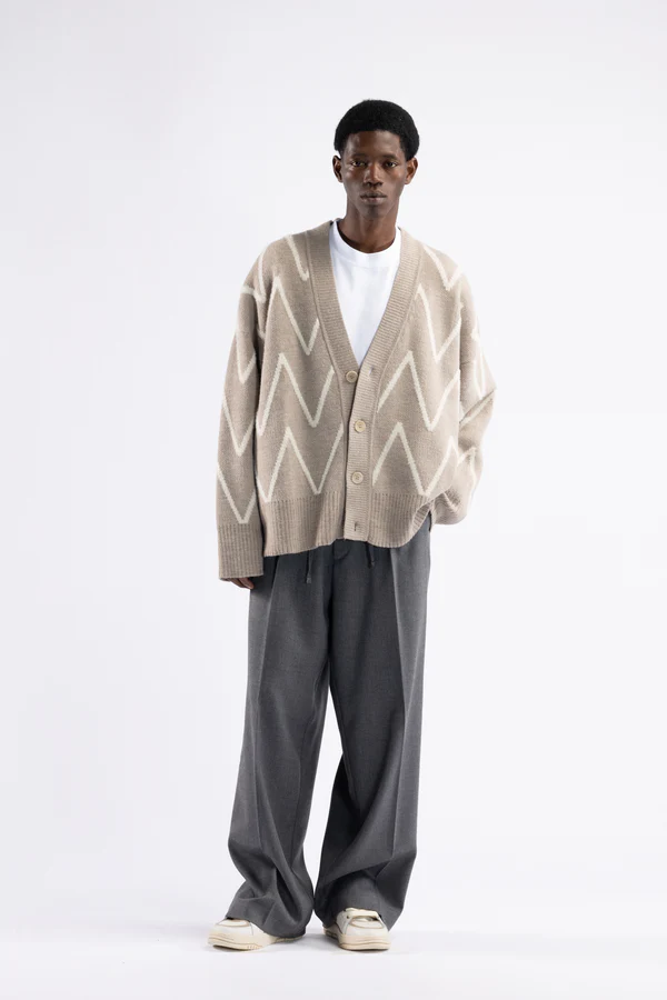 CARDIGAN UOMO OVERSIZE MOTIVO GEOMETRICO BEIGE I'M BRIAN MA3418 BEIGE I'M BRIAN