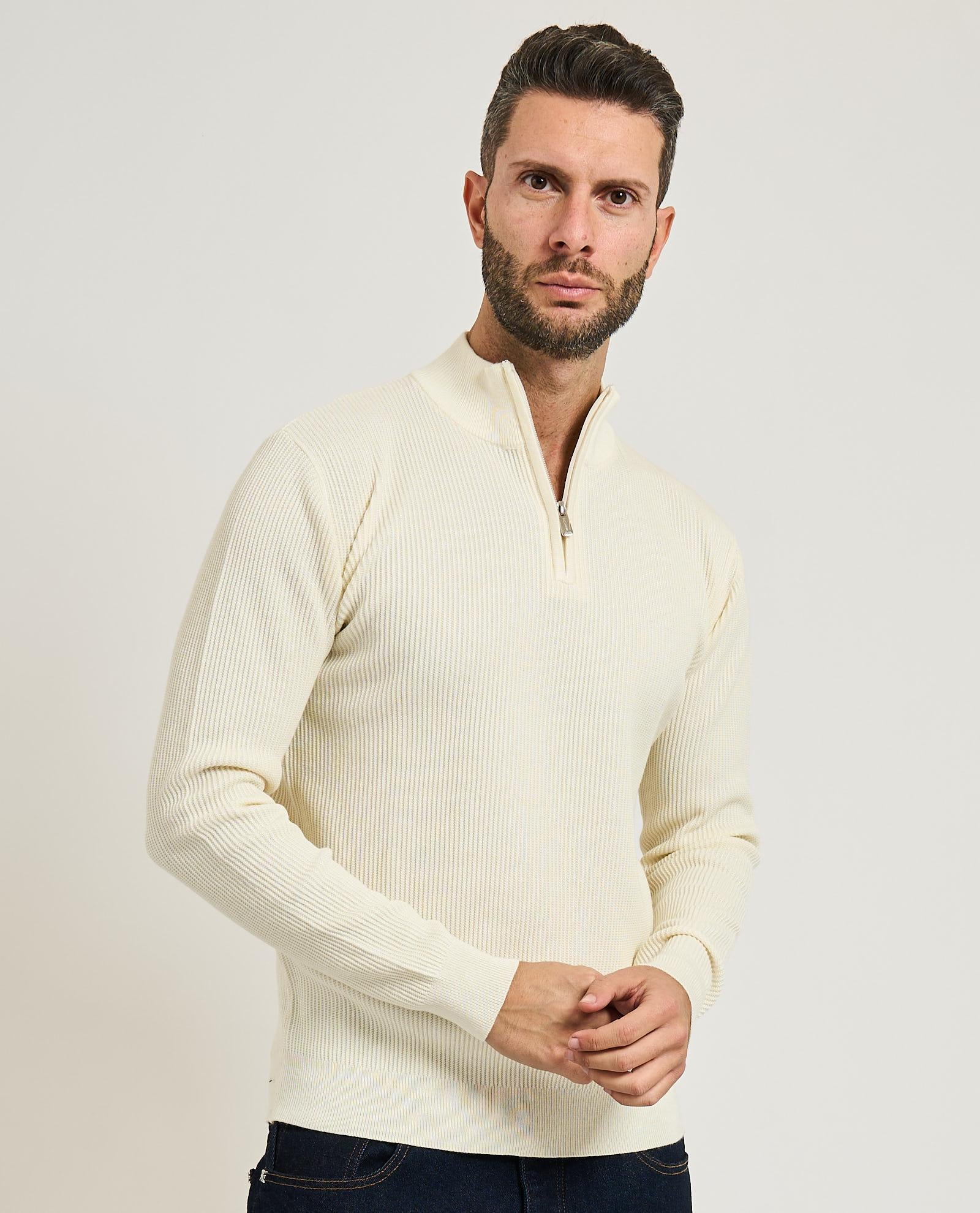 POLO UOMO MEZZA ZIP IN LANA BIANCO GAZZARINI MI561 OFF-WHITE GAZZARINI