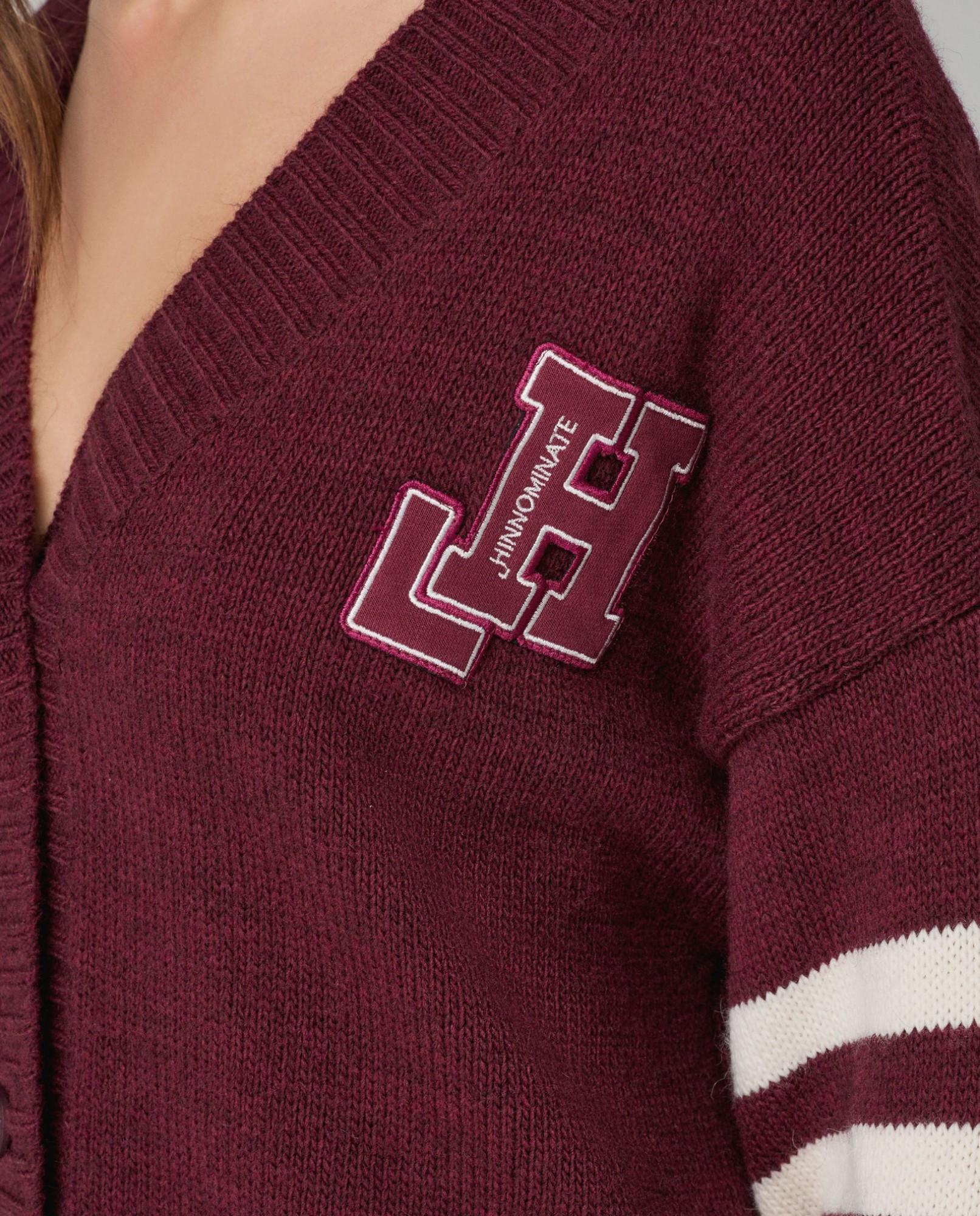 CARDIGAN DONNA IN LANA CON BANDA A CONTRASTO BORDEAUX HINNOMINATE HMABW02087 BORDEAUX HINNOMINATE