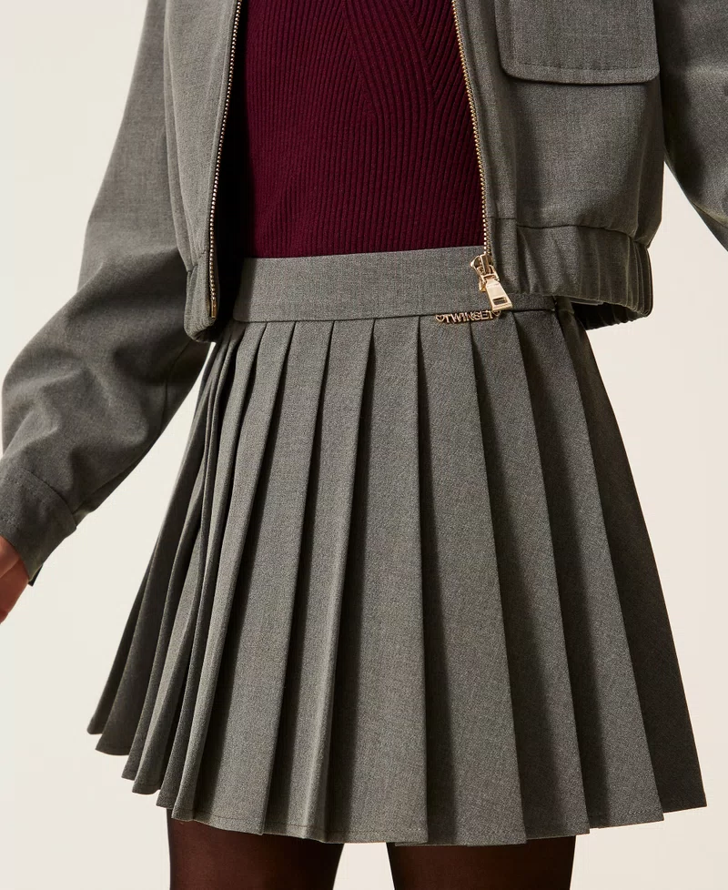 MINIGONNA BAMBINA A PIEGHE IN FLANELLA GRIGIO TWINSET 252GJ2271 GRIGIO MEDIO TWINSET KIDS
