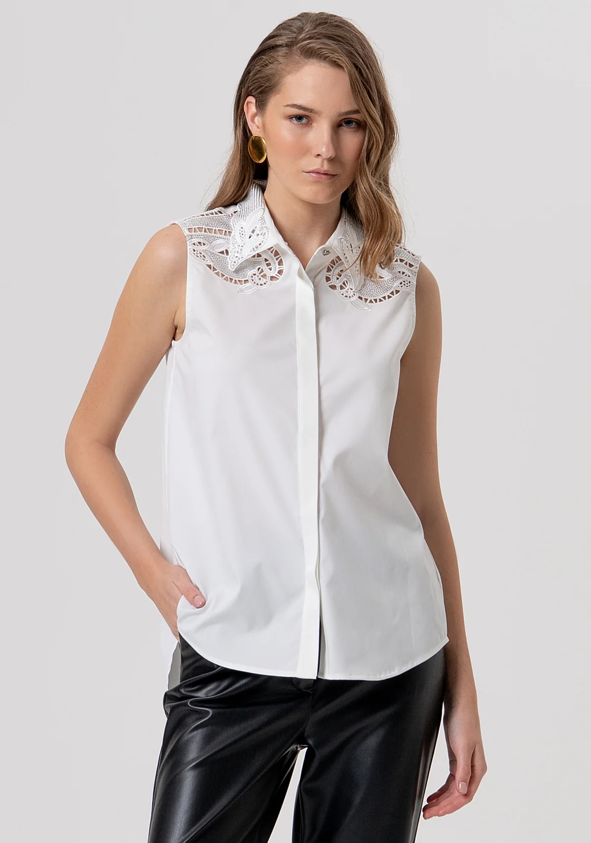 camicia DONNA SENZA MANICHE CON RICAMO APPLICATO BIANCO FRACOMINA FR26ST6012W833E5 BIANCO FRACOMINA