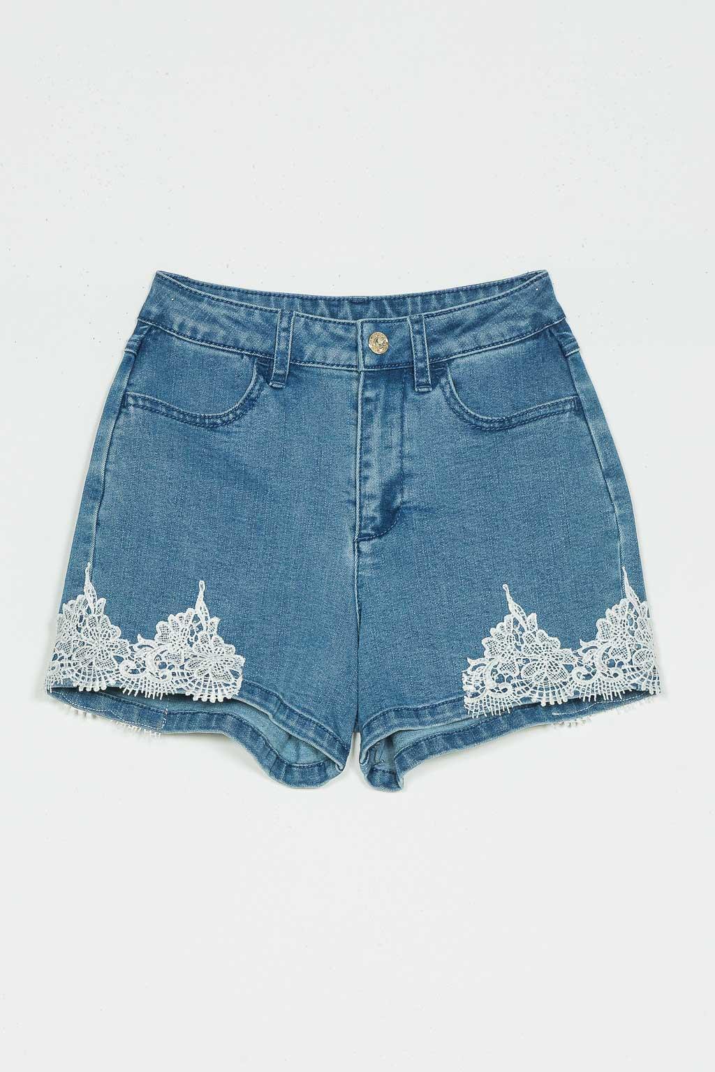 SHORTS BAMBINA IN DENIM CON PIZZO APPLICATO TWINSET 261GJ2081 DENIM MEDIO TWINSET KIDS