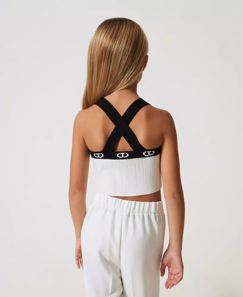 Top in maglia a coste 251GJ3QW2 BIANCO-NERO TWINSET KIDS