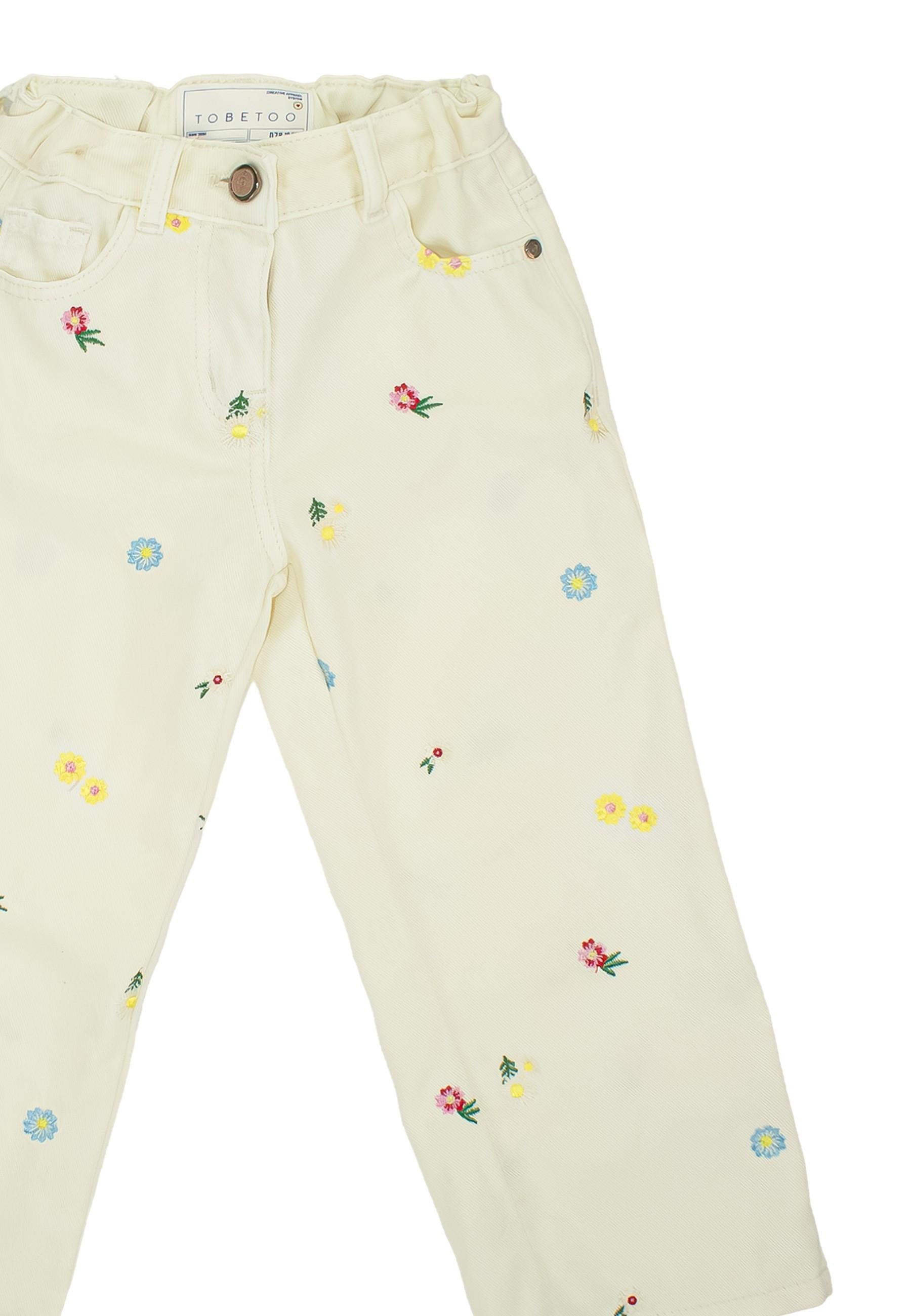 JEANS BAMBINA CON RICAMI FLOREALI ALL OVER CREMA ALL OVER TO BE TOO TB1566P LATTE TO BE TOO