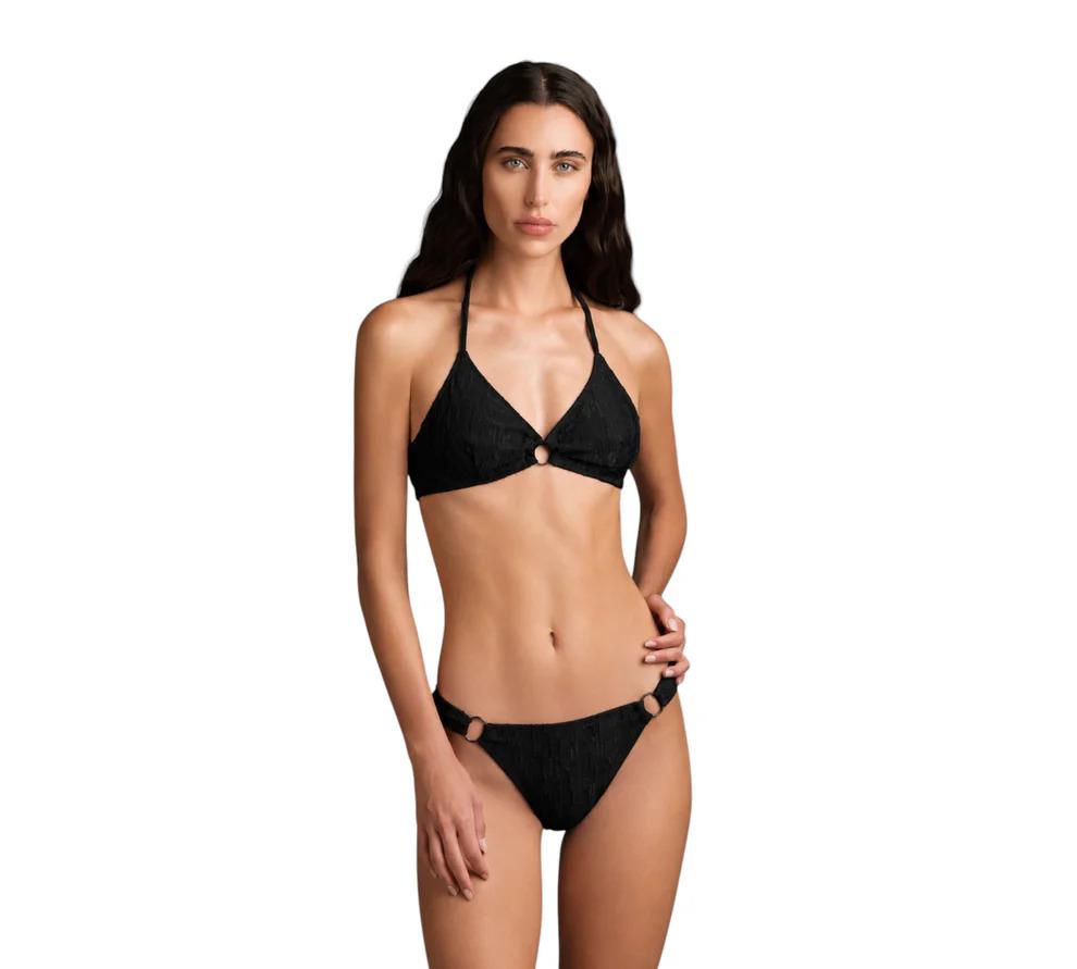 BIKINI DONNA bralette in maglia devoree E SLIP CON ANELLI NERO COTAZUR BKC61089 NERO COTAZUR