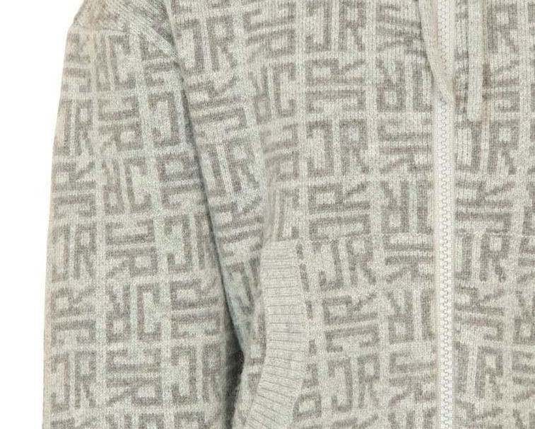 PULL BAMBINO VILLEM CON ZIP E CAPPUCCIO LOGO ALL OVER GREY RICHMOND <BR/> RBA25111MA JR MONOGRAM GREY JOHN RICHMOND JUNIOR