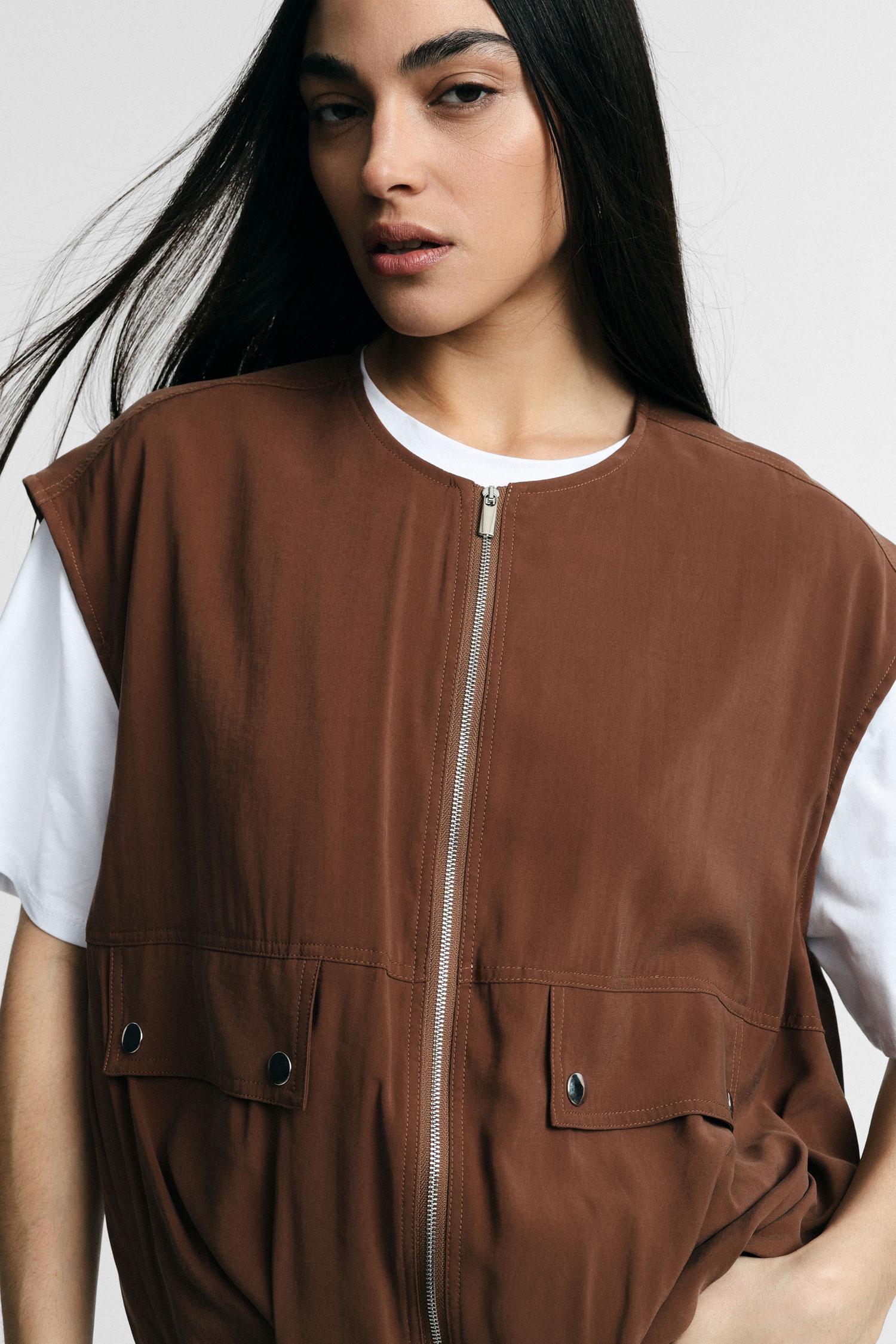 GILET DONNA CON ZIP E TASCHE FRONTALI TABACCO PLEASE L0FDDVS000 TABACCO PLEASE
