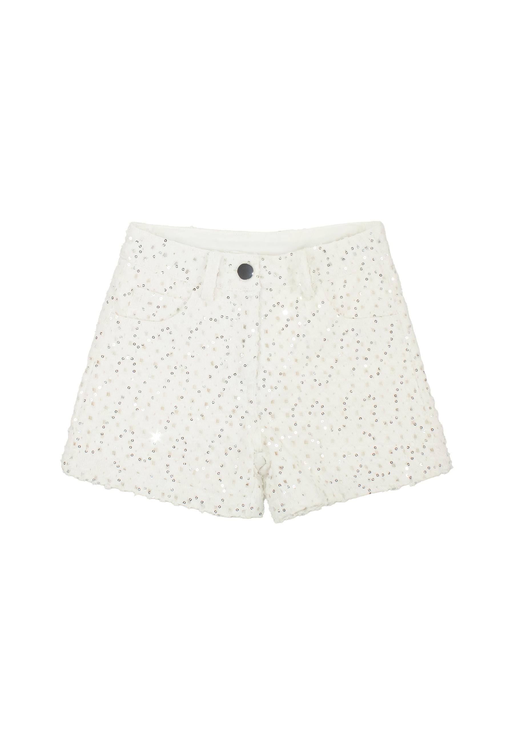 shorts bambina decorati con pailettes bianchi to be too TB1616P LATTE TO BE TOO
