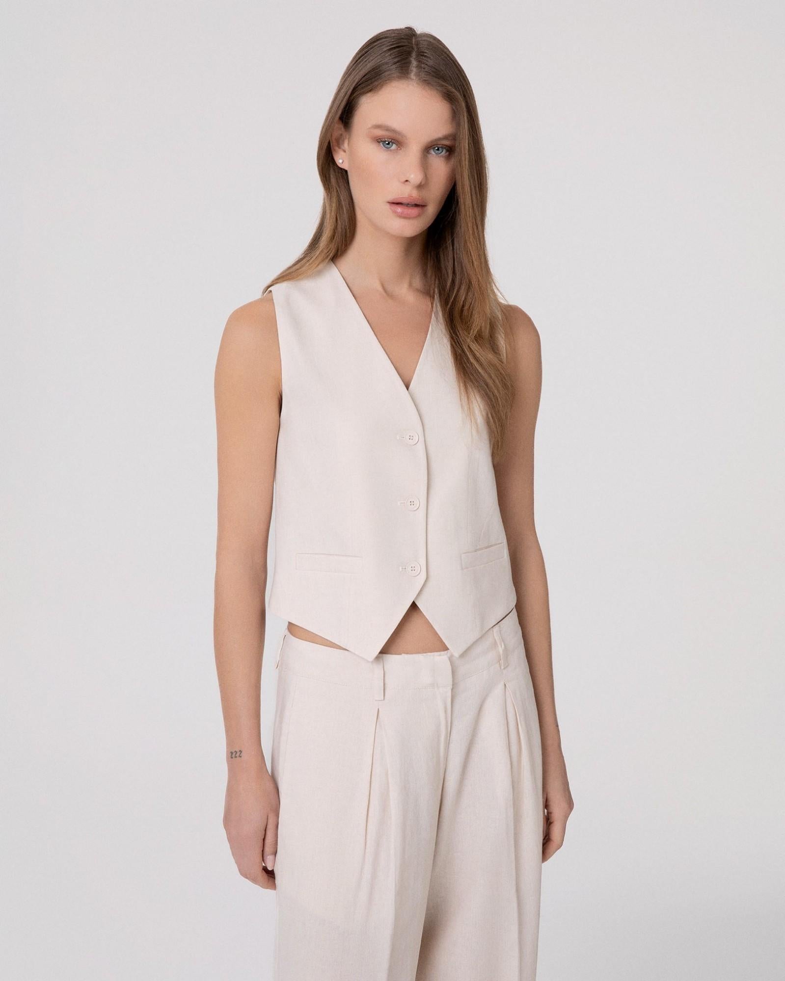 gilet donna in lino beige hinnominate HMABW02628 BEIGE HINNOMINATE