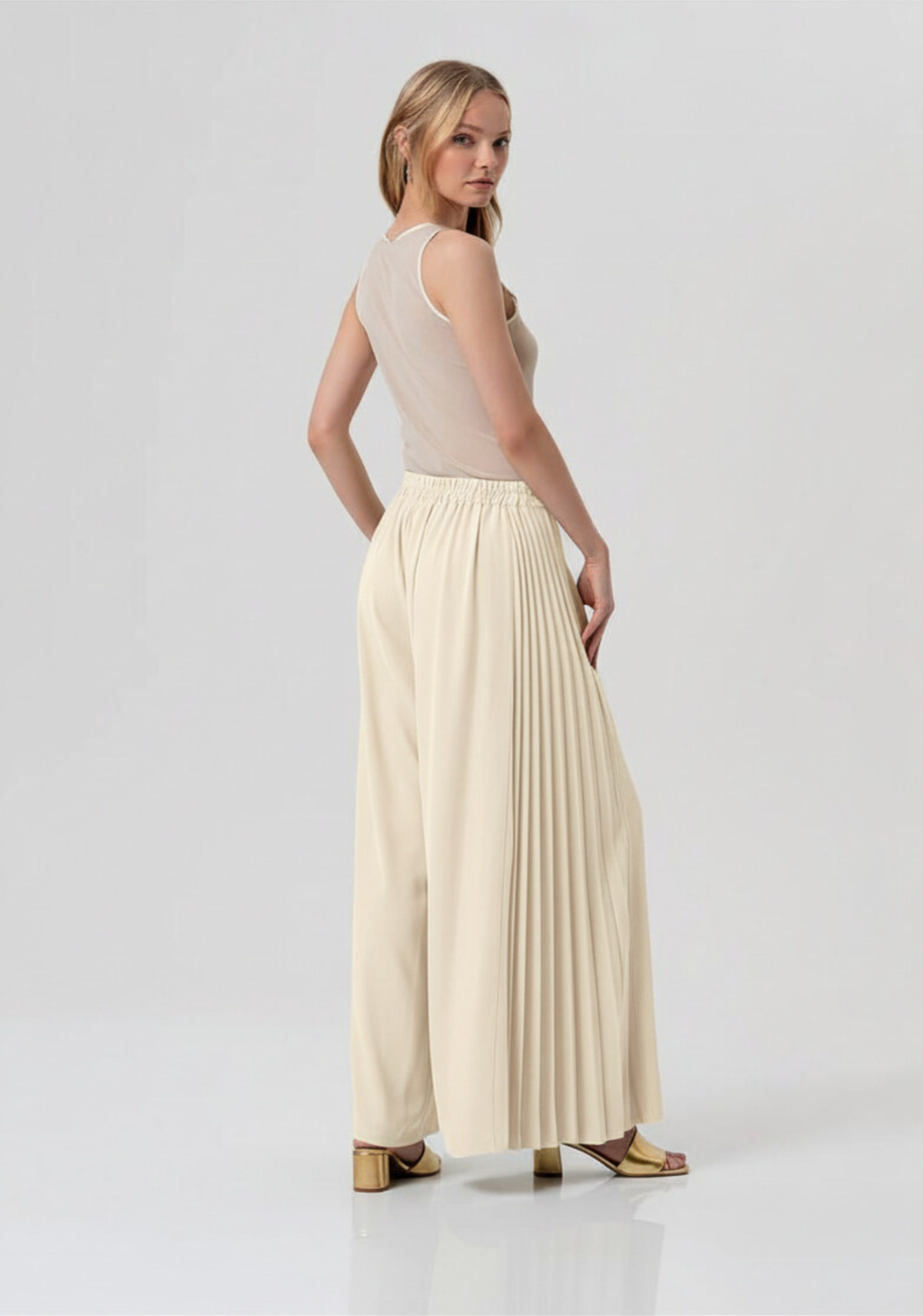 pantalone donna flare con plisse laterale sabbia fracomina FR26SV3018W436F9 SAND FRACOMINA