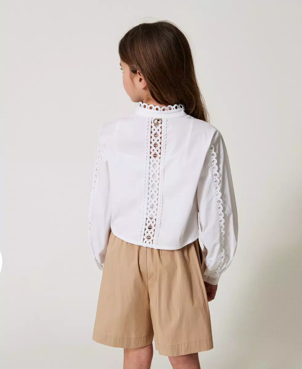 Camicia in popeline con ricamo intarsiato 251GJ2411 BIANCO TWINSET KIDS
