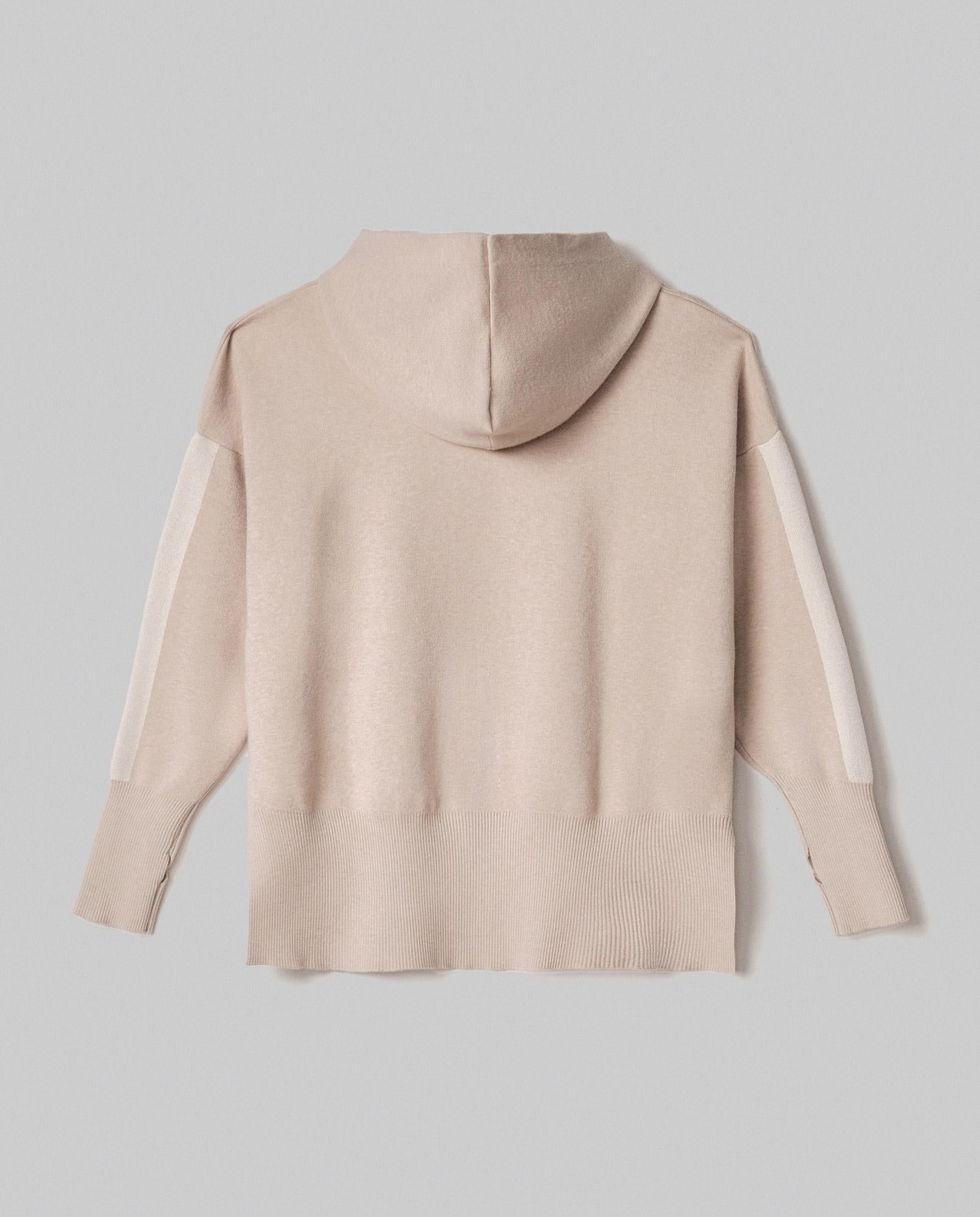 MAGLIA DONNA OVER CON CAPPUCCIO BICOLORE BEIGE SAND HINNOMINATE HMABW02124 BEIGE SAND HINNOMINATE