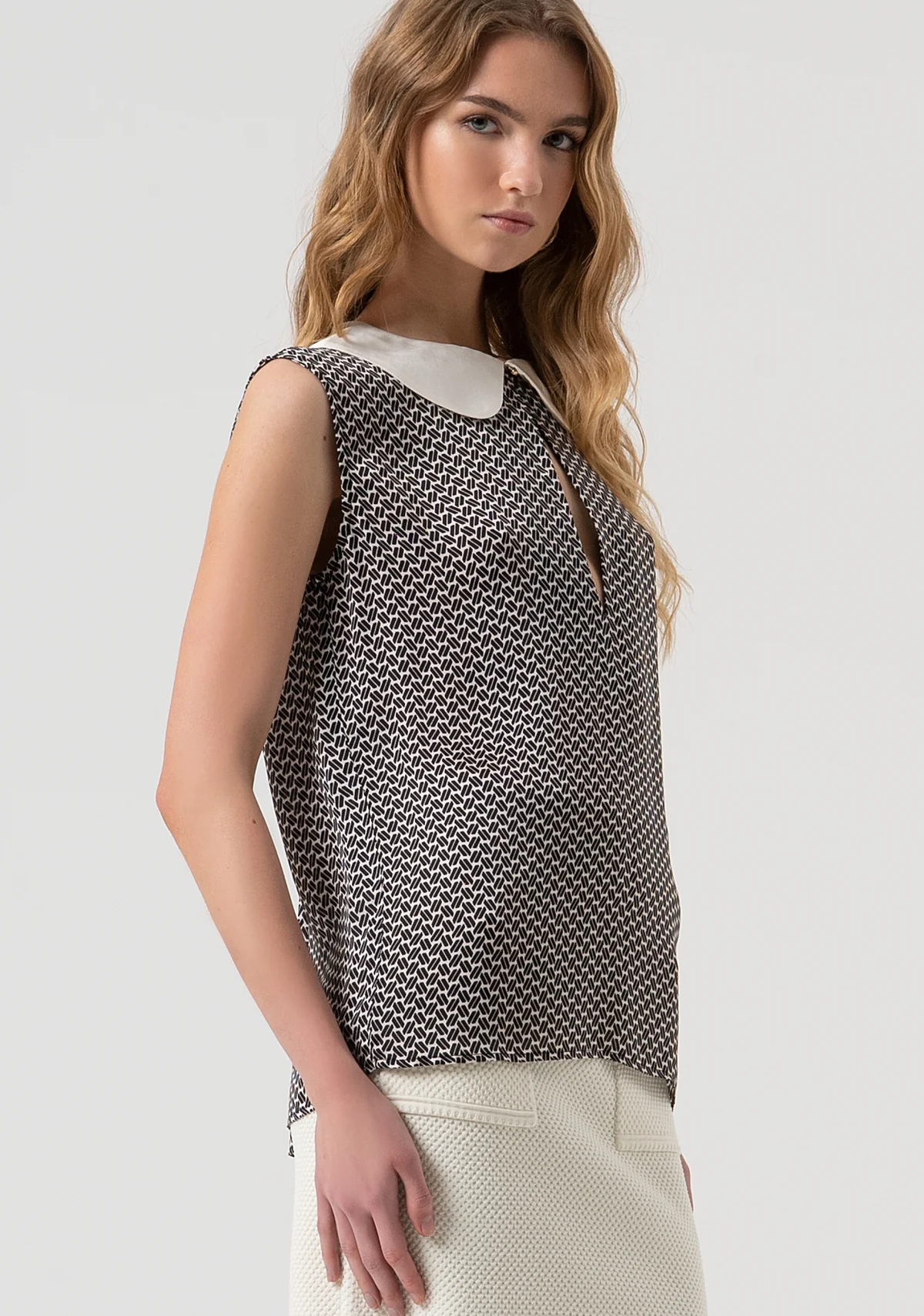 TOP DONNA CON COLLETTO A FANTASIA NERO FRACOMINA FR25WT2014W807K1 BLACK/CREAM FRACOMINA