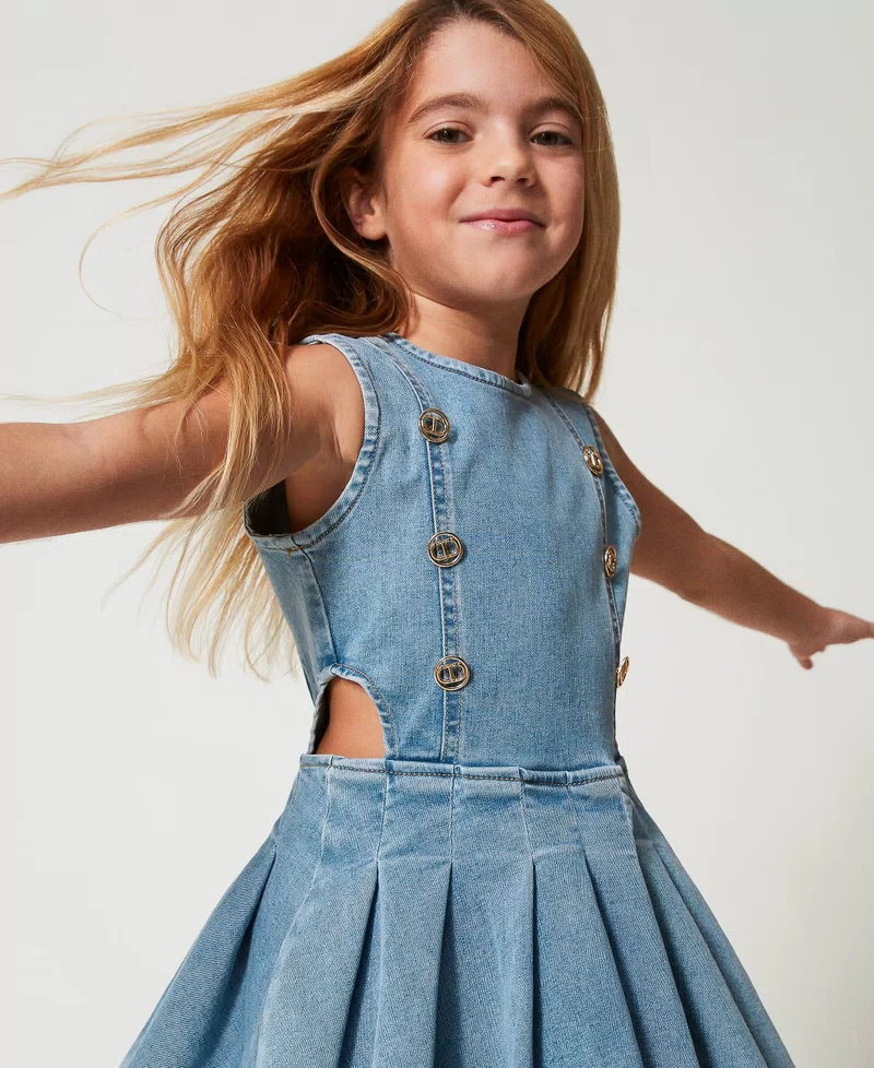 Abito corto in jeans con bottoni logati 251GJ2542 DENIM TWINSET KIDS