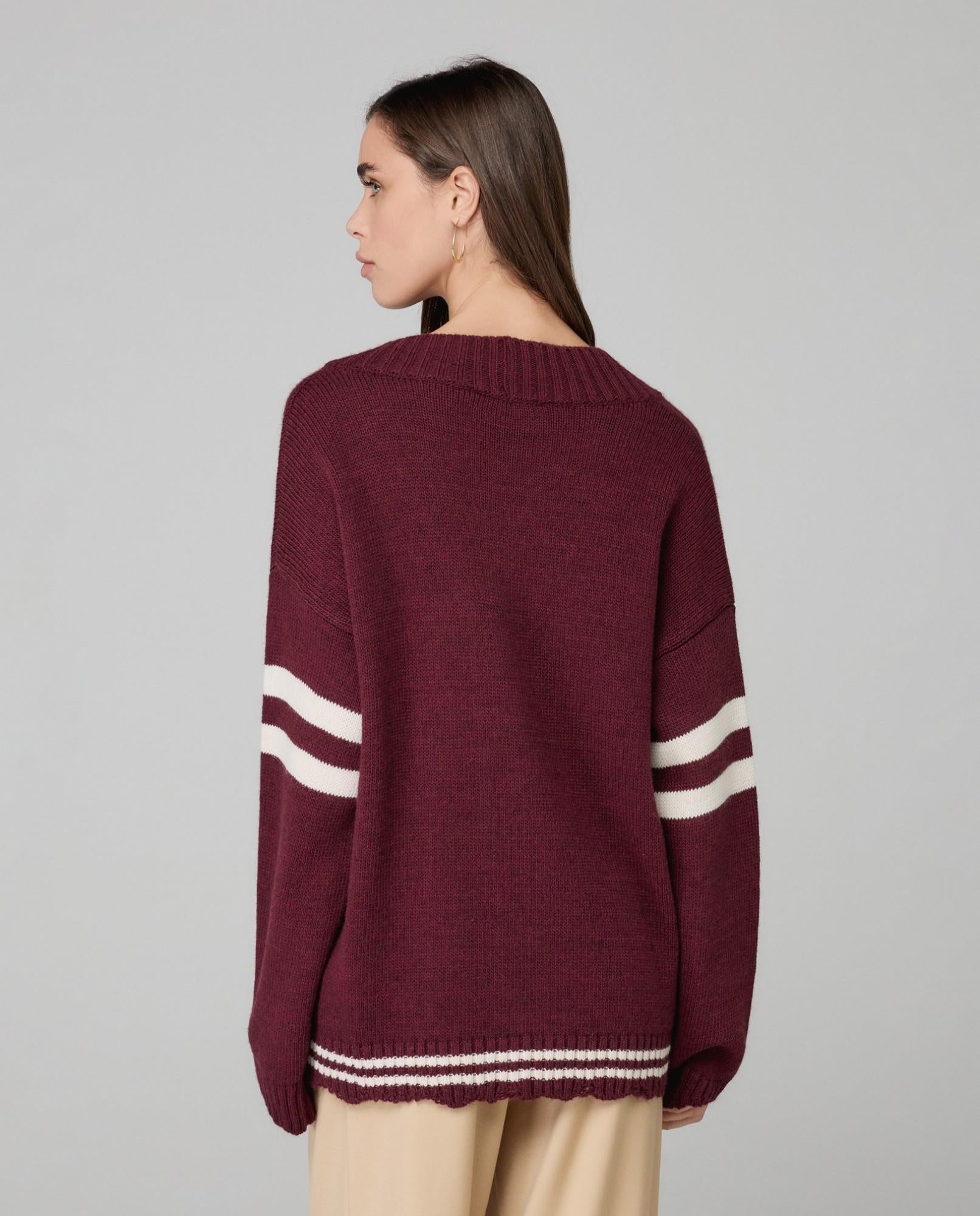 CARDIGAN DONNA IN LANA CON BANDA A CONTRASTO BORDEAUX HINNOMINATE HMABW02087 BORDEAUX HINNOMINATE