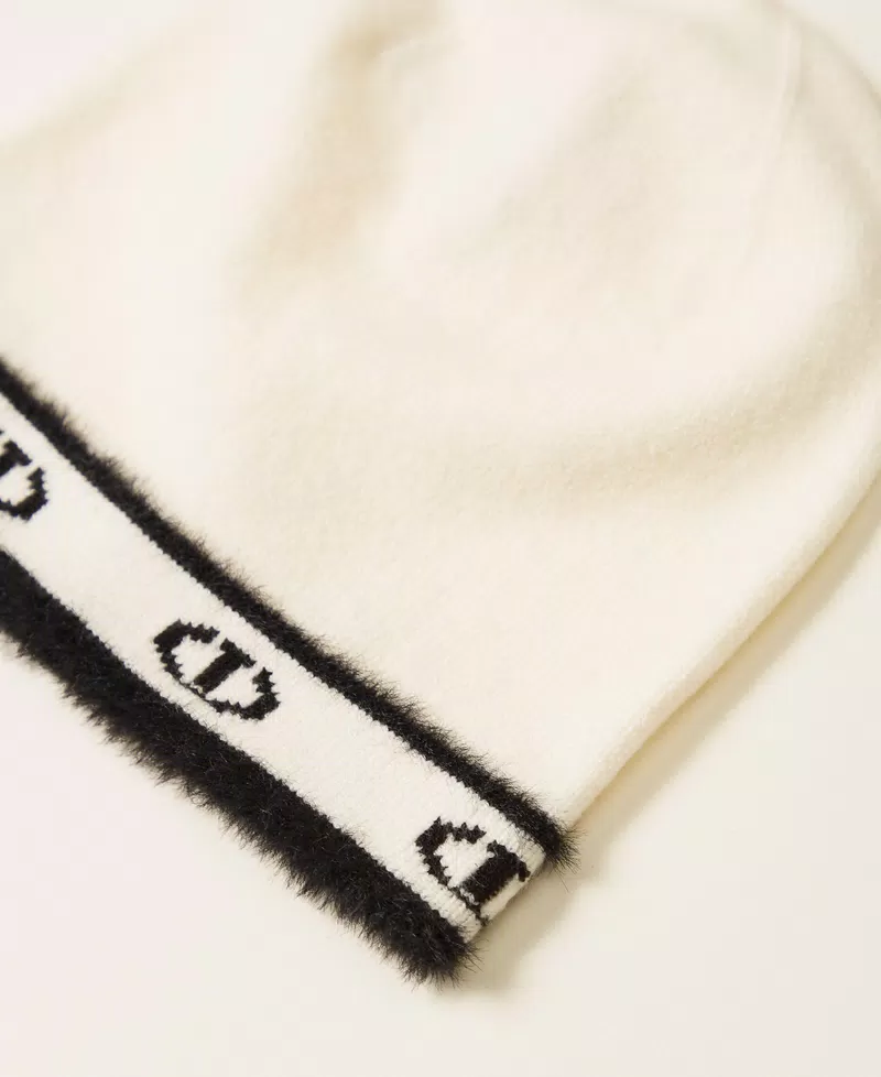 CAPPELLO BAMBINA CUFFIA CON BANDA LOGO OVAL BIANCO TWNSET 252GJ501H WHITE\BLACK TWINSET KIDS