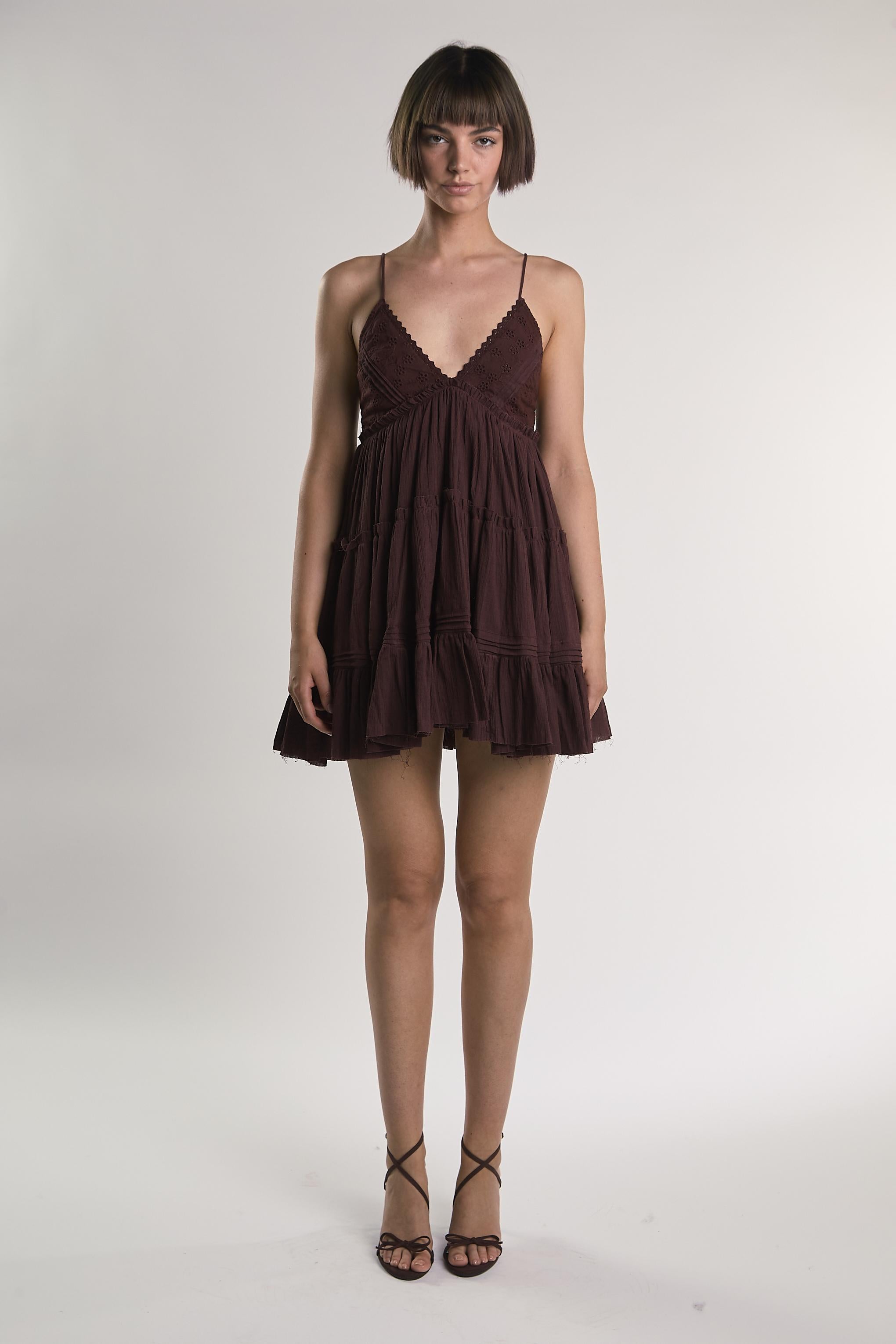 ABITO DONNA MINI SBAMBOLATO CON BALZA BURGUNDY GLAMOROUS IN1771 DEEP BURGUNDY GLAMOROUS