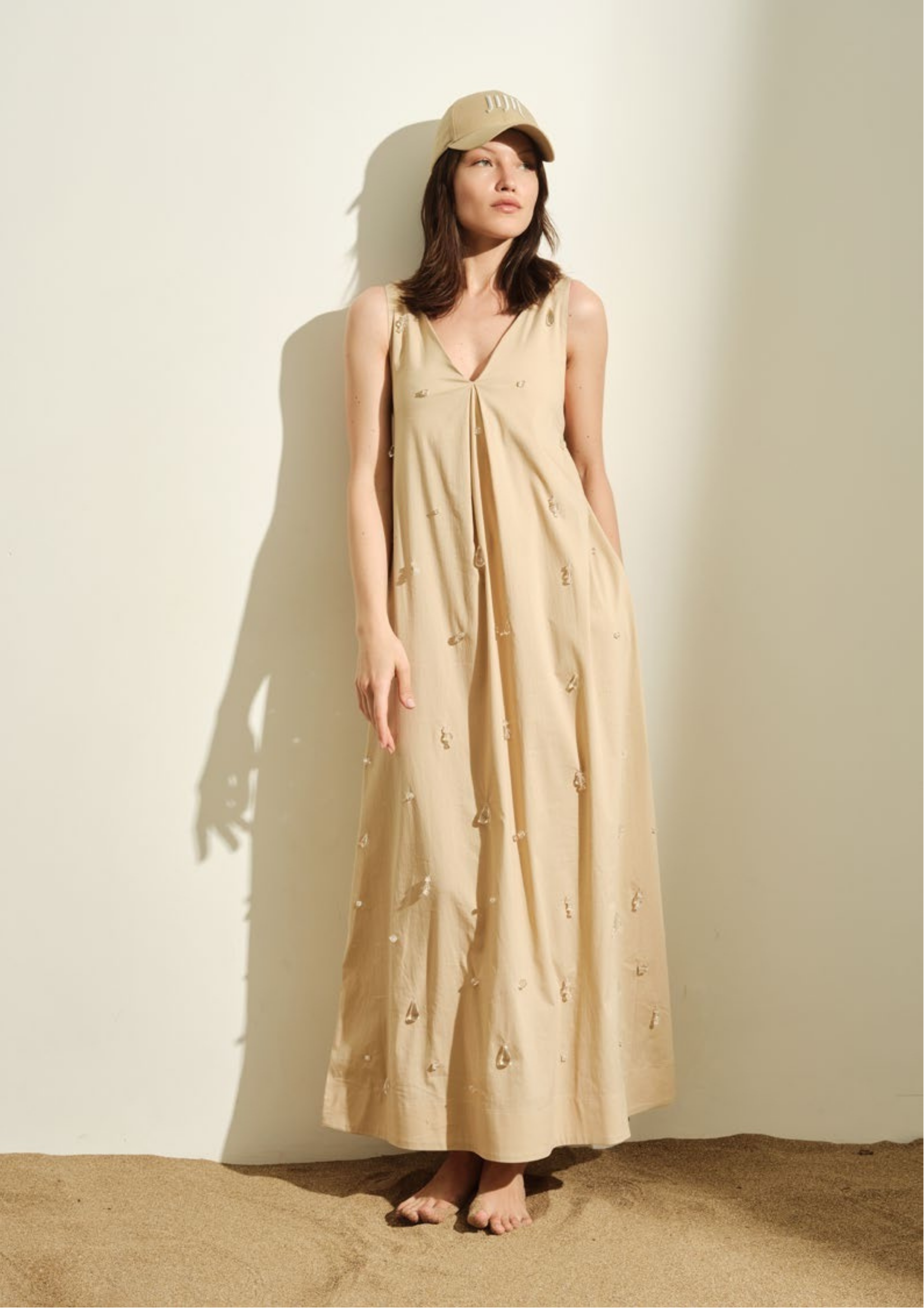 ABITO DONNA LUNGO CON APPLICAZONI IN COTONE CAMMELLO JIJIL AB071 CAMMELLO JIJIL