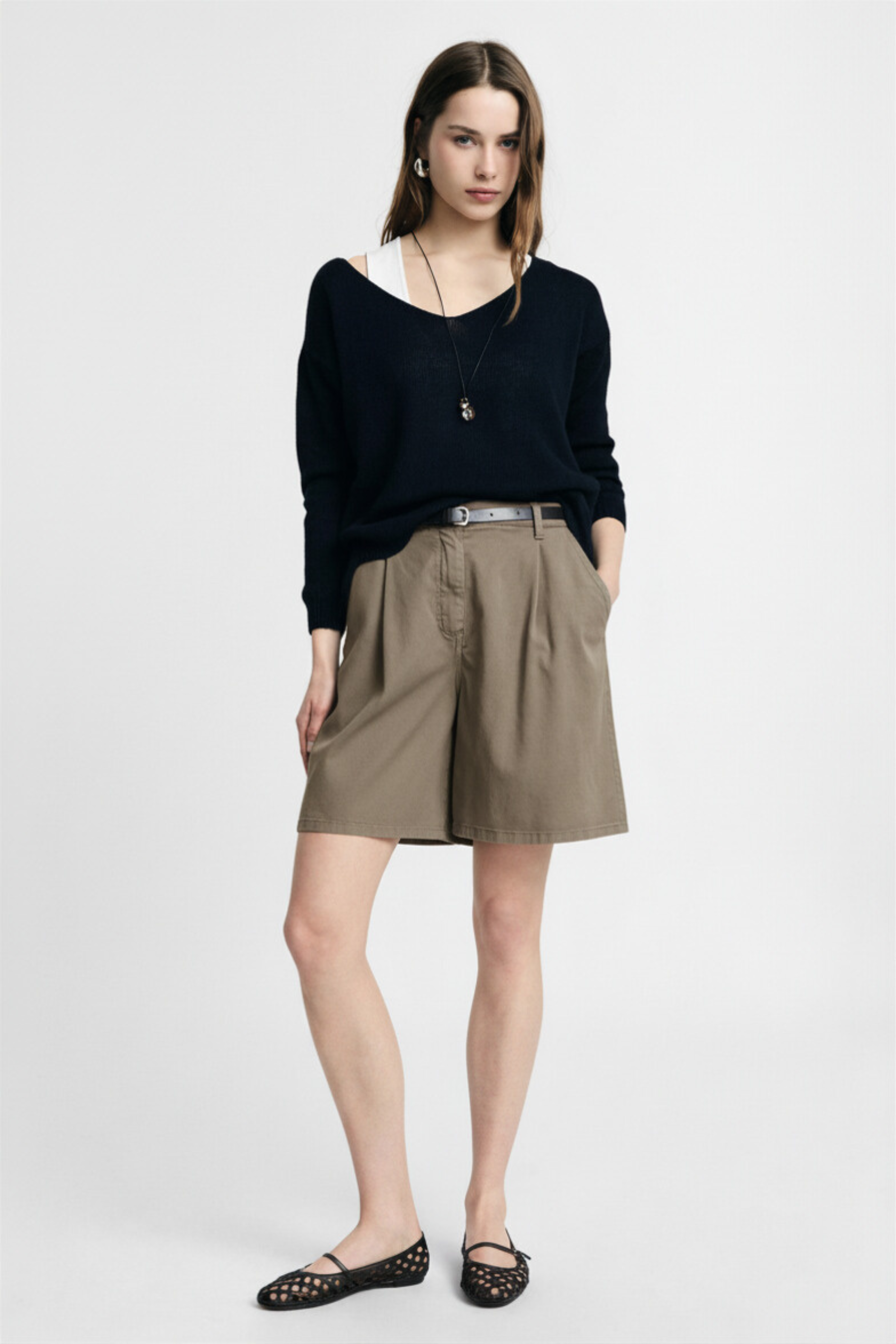 SHORTS DONNA REGULAR-FIT CON PINCE E CINTURA MEDIUM TAUPE PLEASE D0M4CJMCCC MEDIUM TAUPE PLEASE