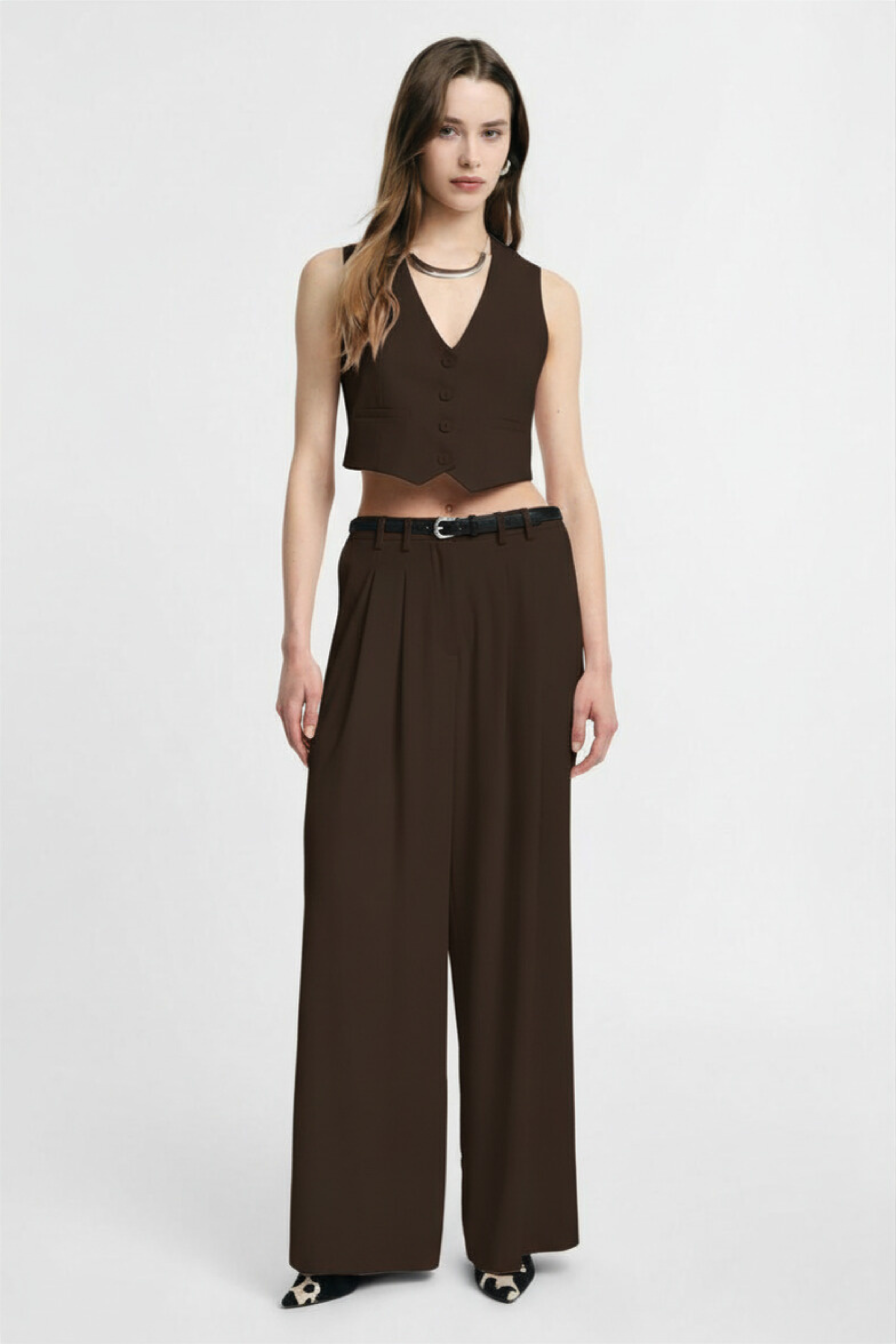 pantalone donna a vita alta con pince moro please P975FF93P MORO PLEASE