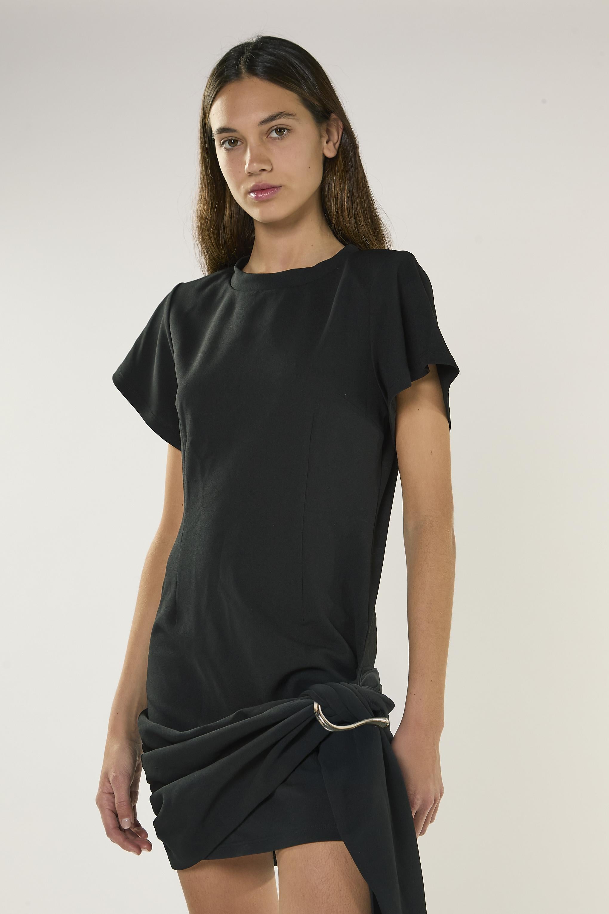 MINI ABITO T-SHIRT CON DRAPPEGGIO NERO GLAMOROUS AN5566 NERO GLAMOROUS