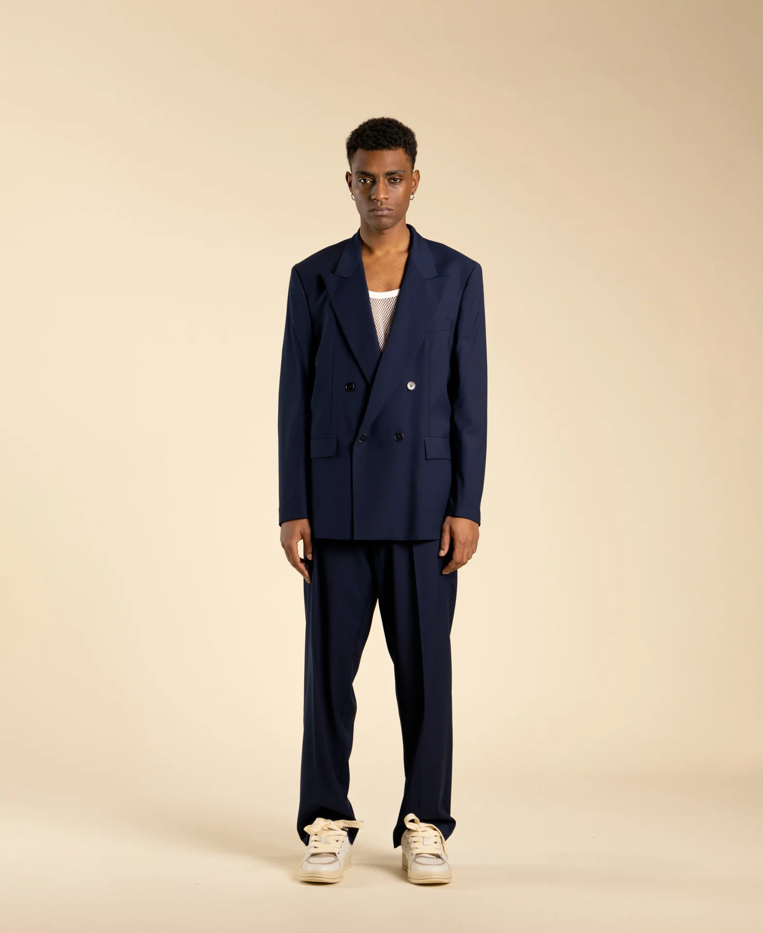 Giacca doppiopetto oversize in poliviscosa<BR/> GIA322 BLU I'M BRIAN