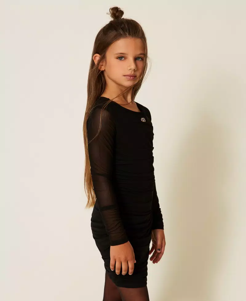 ABITO BAMBINA CORTO IN TULLE ARRICCIATO NERO TWINSET 252GJ2312 NERO TWINSET KIDS