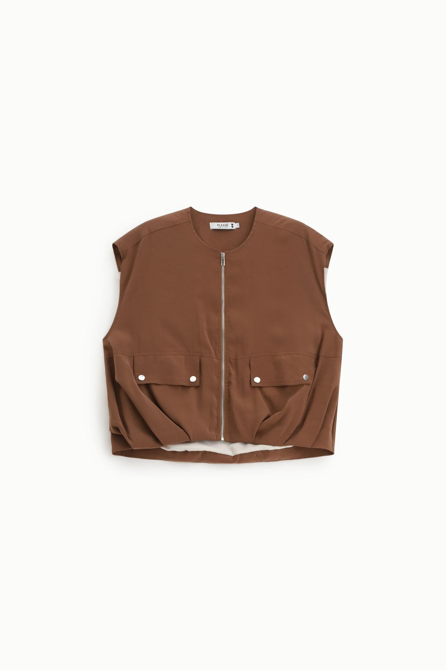 GILET DONNA CON ZIP E TASCHE FRONTALI TABACCO PLEASE L0FDDVS000 TABACCO PLEASE