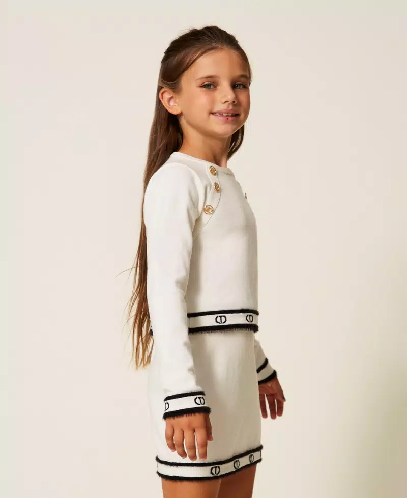 magliaBAMBINA CROPPED IN MAGLIA CON logo ovaL e bottoni ORO NERA TWINSET 252GJ3073 BIANCO-NERO TWINSET KIDS
